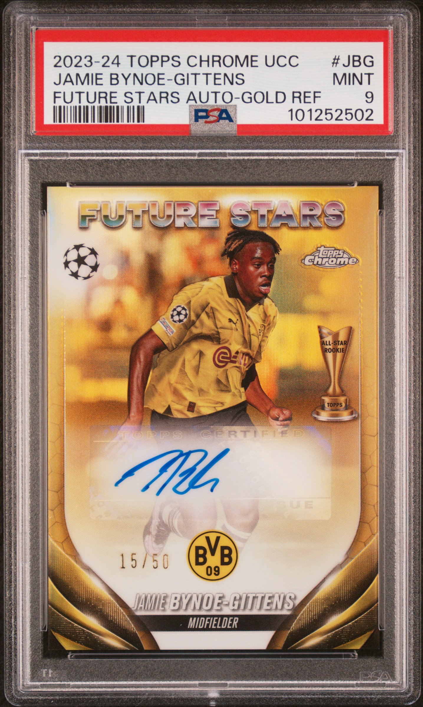 2023-24 Topps Chrome Uefa Club Competitions Future Stars Autographs Jamie Bynoe-Gittens #Jbg (Future Stars Auto-Gold Ref) Mint 9 front