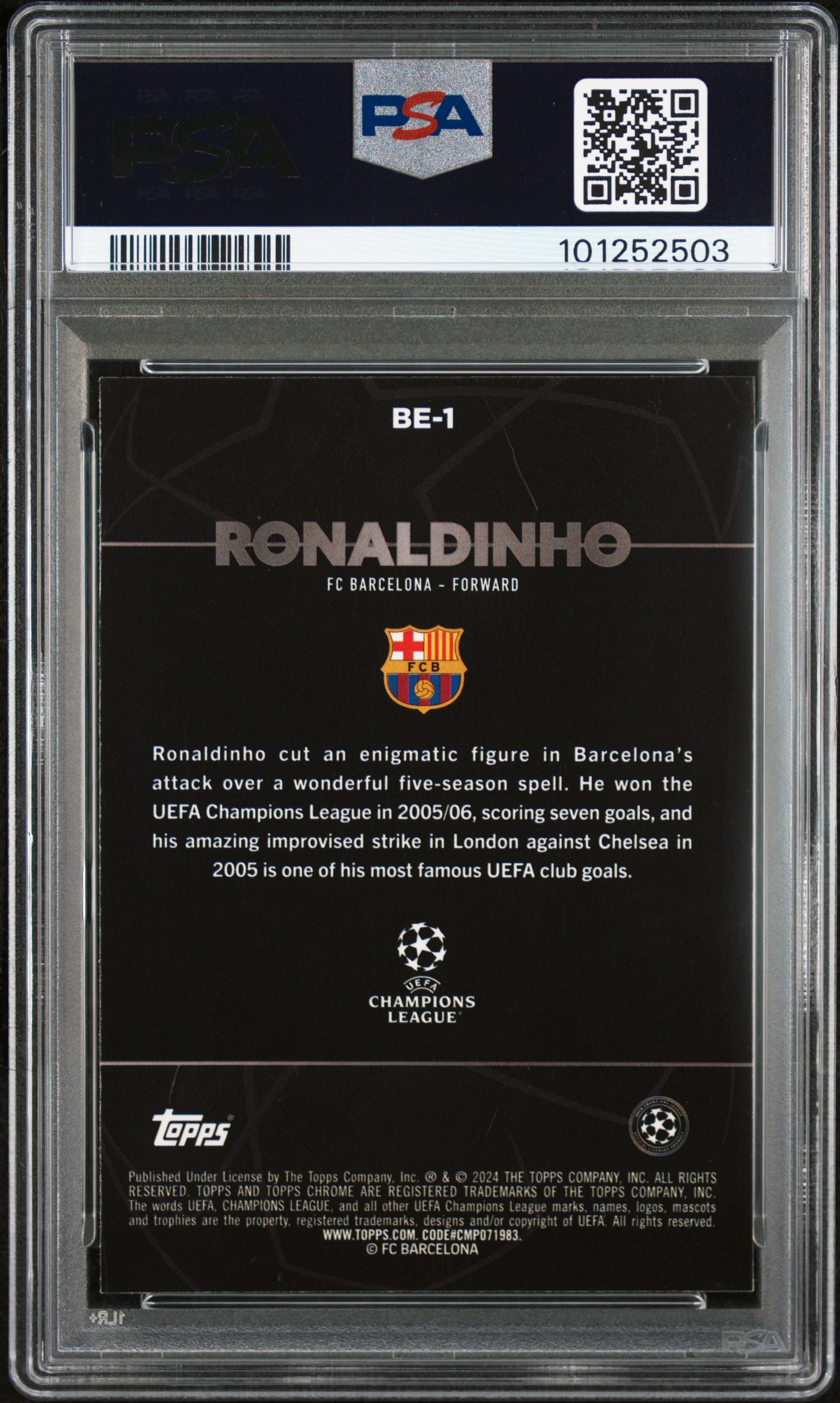 2023-24 Topps Chrome Uefa Club Competitions Shadow Etch Ronaldinho #Be1 Nm 7 back
