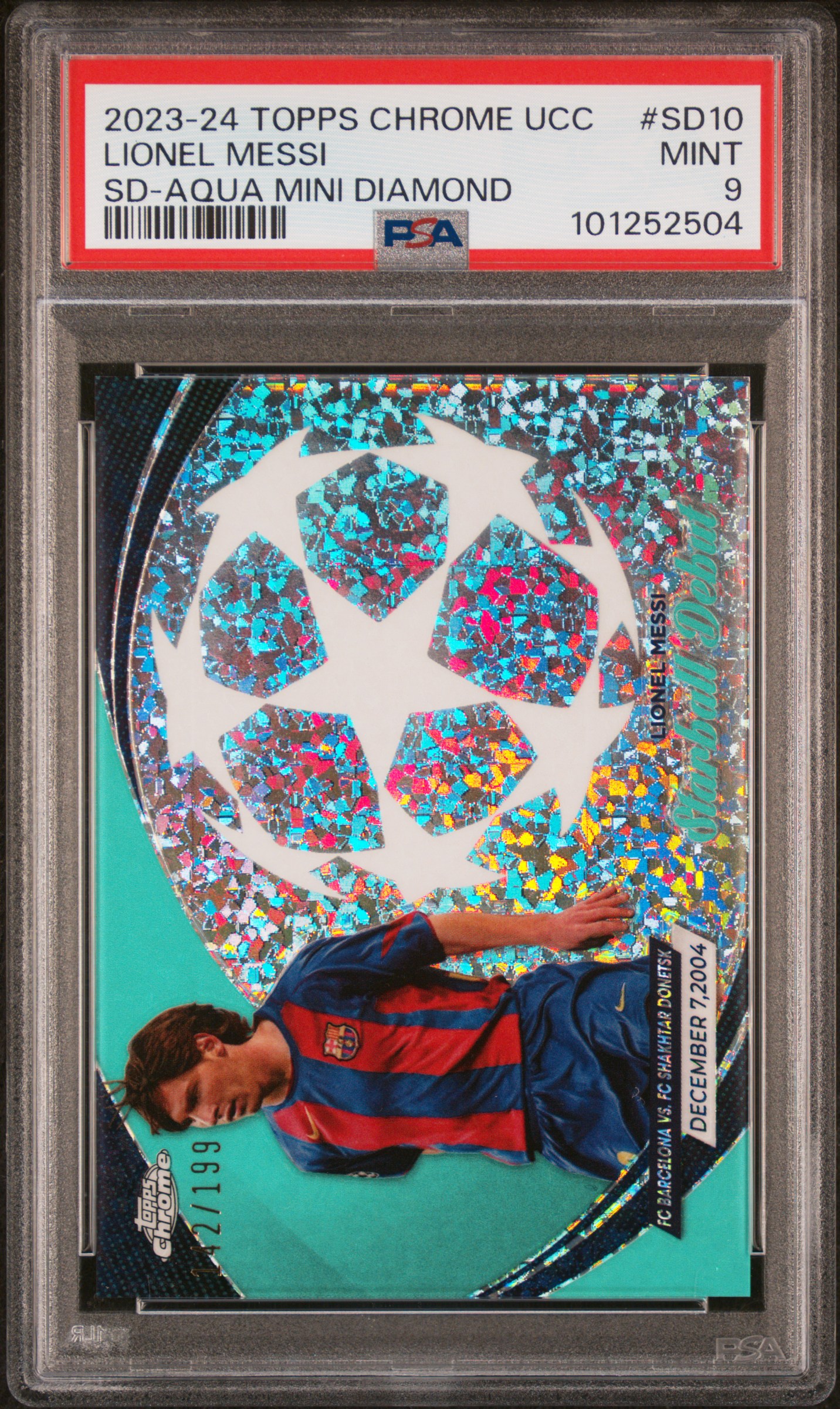 2023-24 Topps Chrome Uefa Club Competitions Starball Debut Lionel Messi #Sd10 (Sd-Aqua Mini Diamond) Mint 9 front