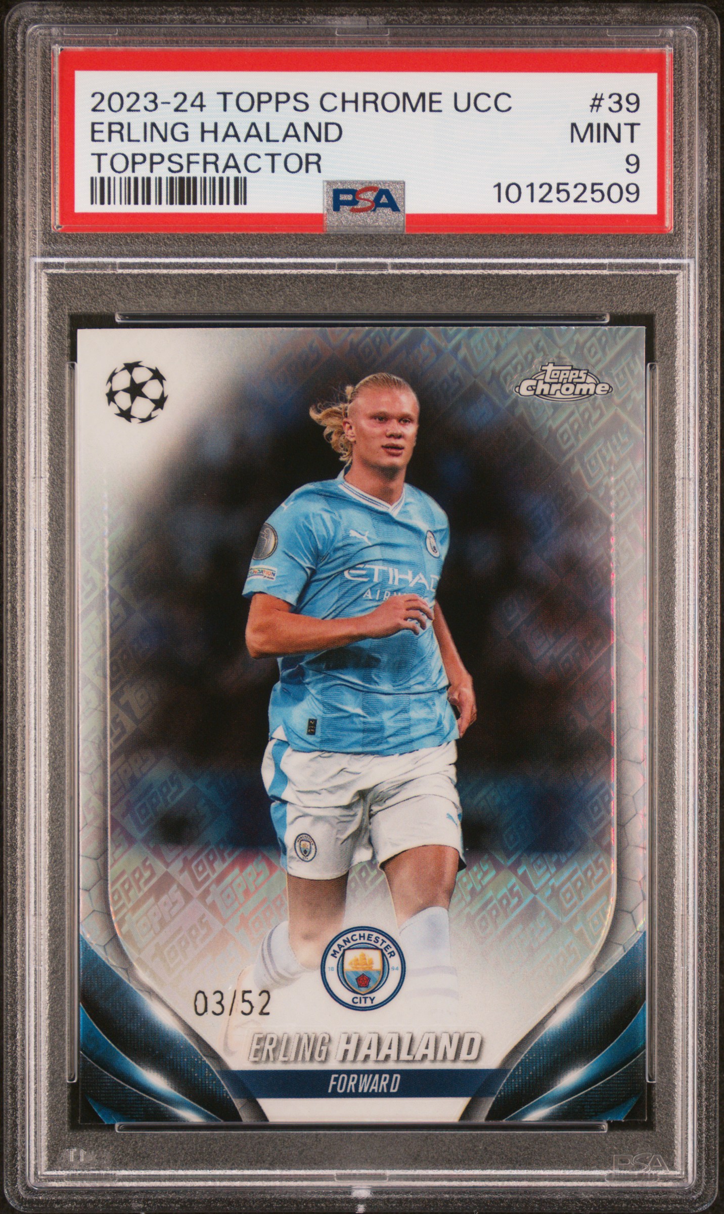 2023-24 Topps Chrome Uefa Club Competitions Erling Haaland #39 (Toppsfractor) Mint 9 front