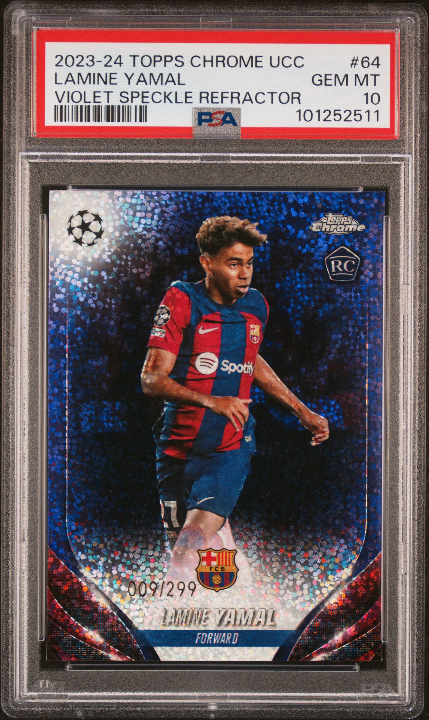 2023-24 Topps Chrome Uefa Club Competitions Lamine Yamal #64 (Violet Speckle Refractor) Gem Mt 10 front