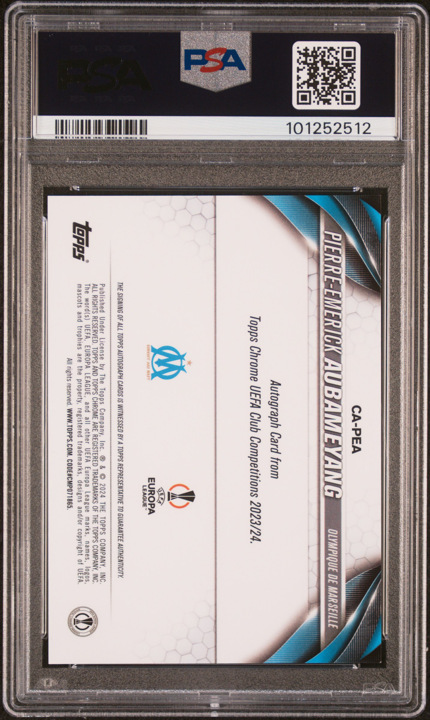 2023-24 Topps Chrome Uefa Club Competitions Chrome Autographs P. Aubameyang #Pea Mint 9 back