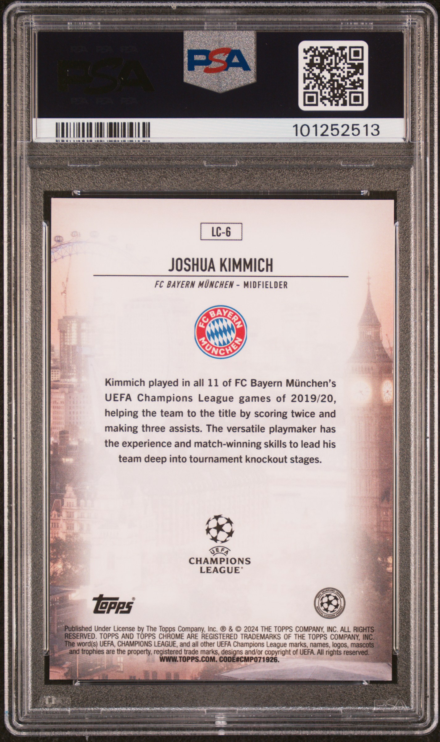 2023-24 Topps Chrome Uefa Club Competitions London Calling Joshua Kimmich #Lc6 (London Calling-Orange Ref) Gem Mt 10 back