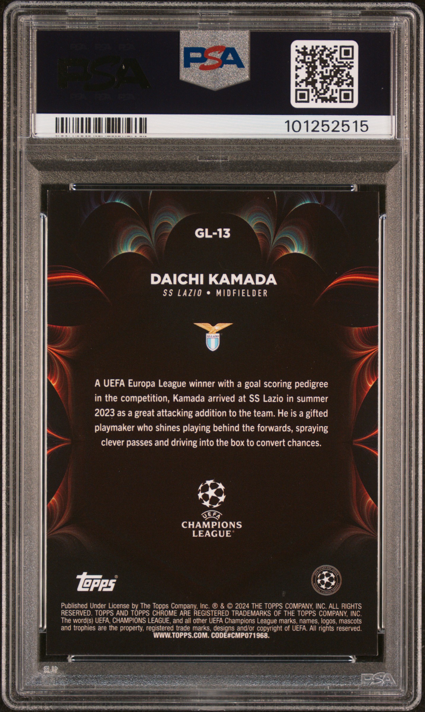 2023-24 Topps Chrome Uefa Club Competitions Golazo Daichi Kamada #Gl13 (Golazo-Red Lava) Gem Mt 10 back