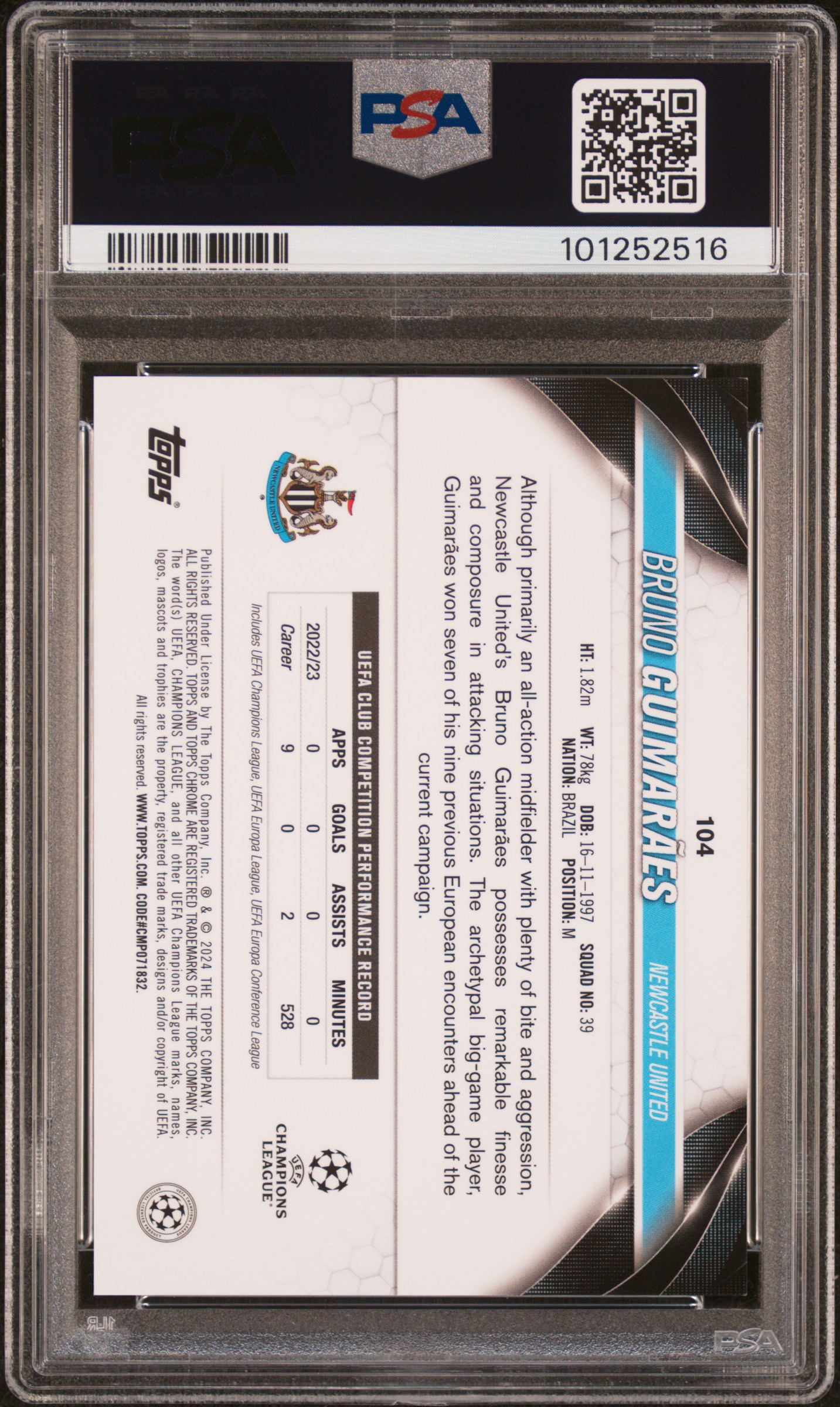 2023-24 Topps Chrome Uefa Club Competitions Bruno Guimaraes #104 (Xi) Mint 9 back