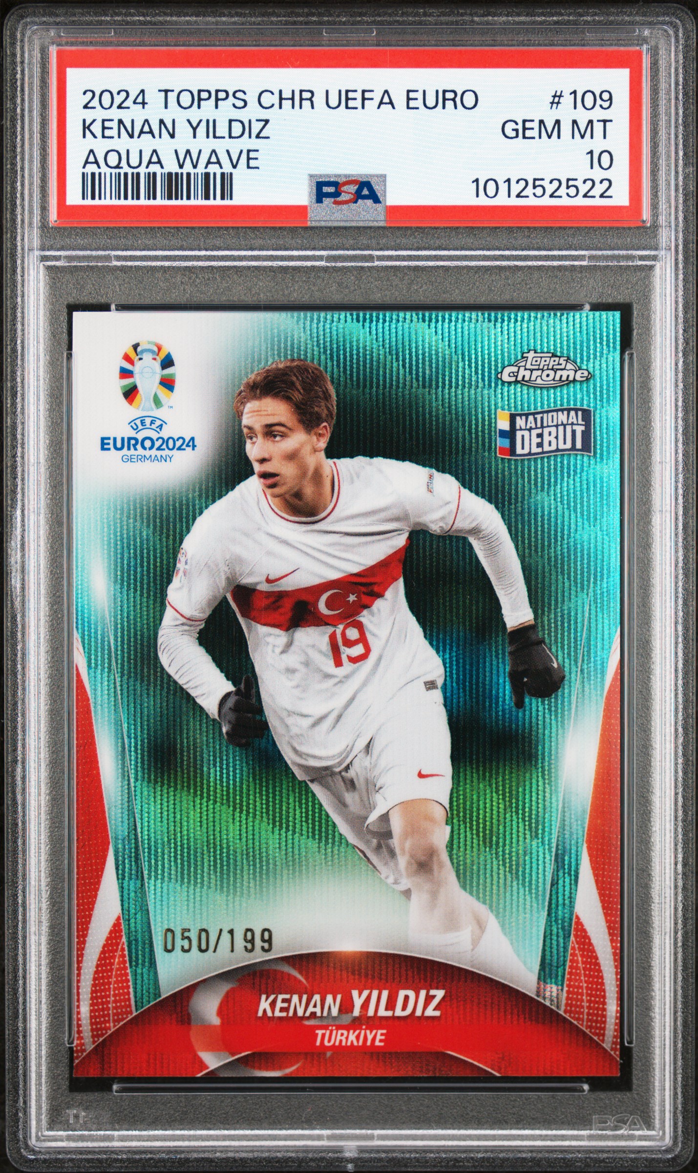 2024 Topps Chrome Uefa Euro Kenan Yildiz #109 (Aqua Wave) Gem Mt 10 front