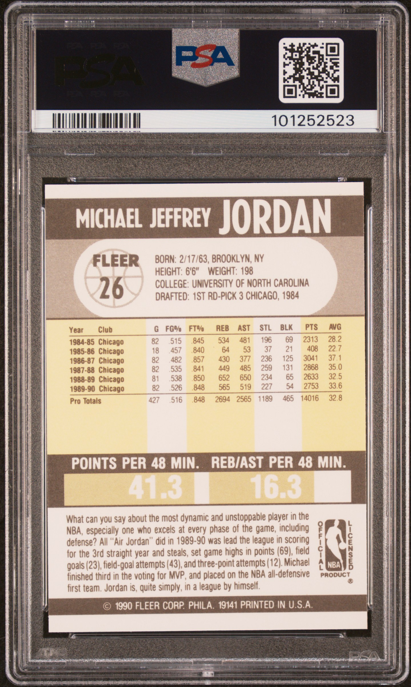 1990 Fleer Michael Jordan #26 Mint 9 back