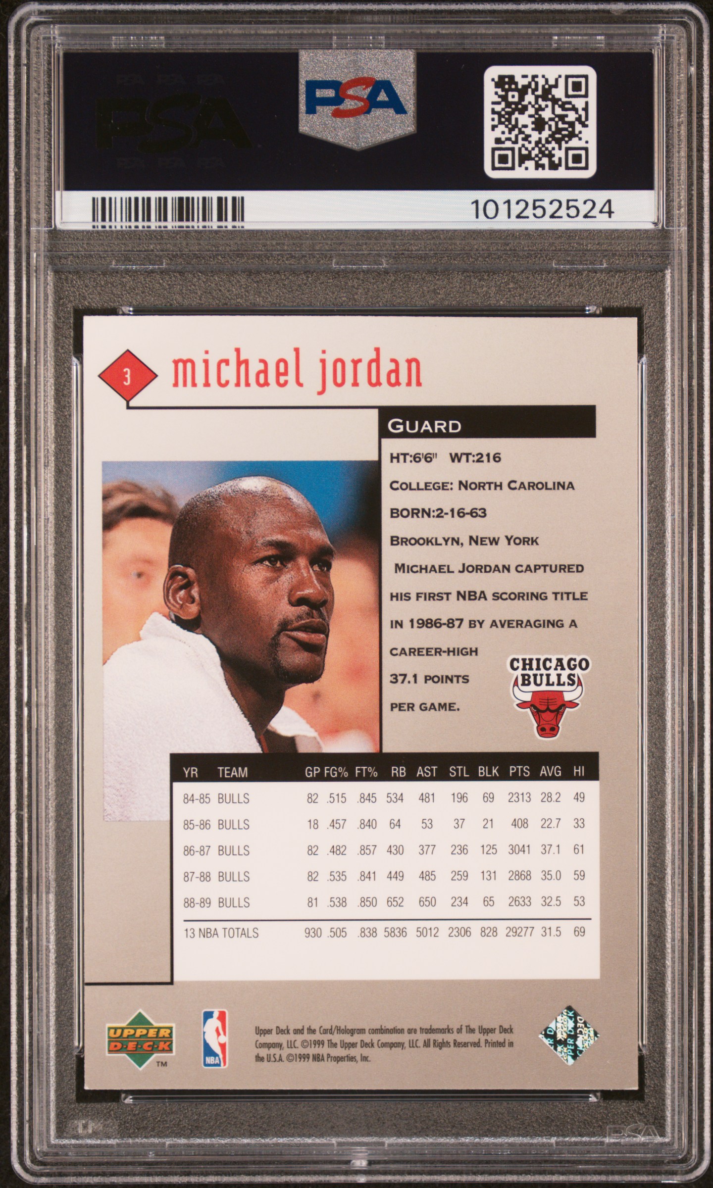 1998 Upper Deck Black Diamond Michael Jordan #3 (Single) Nm-Mt 8 back