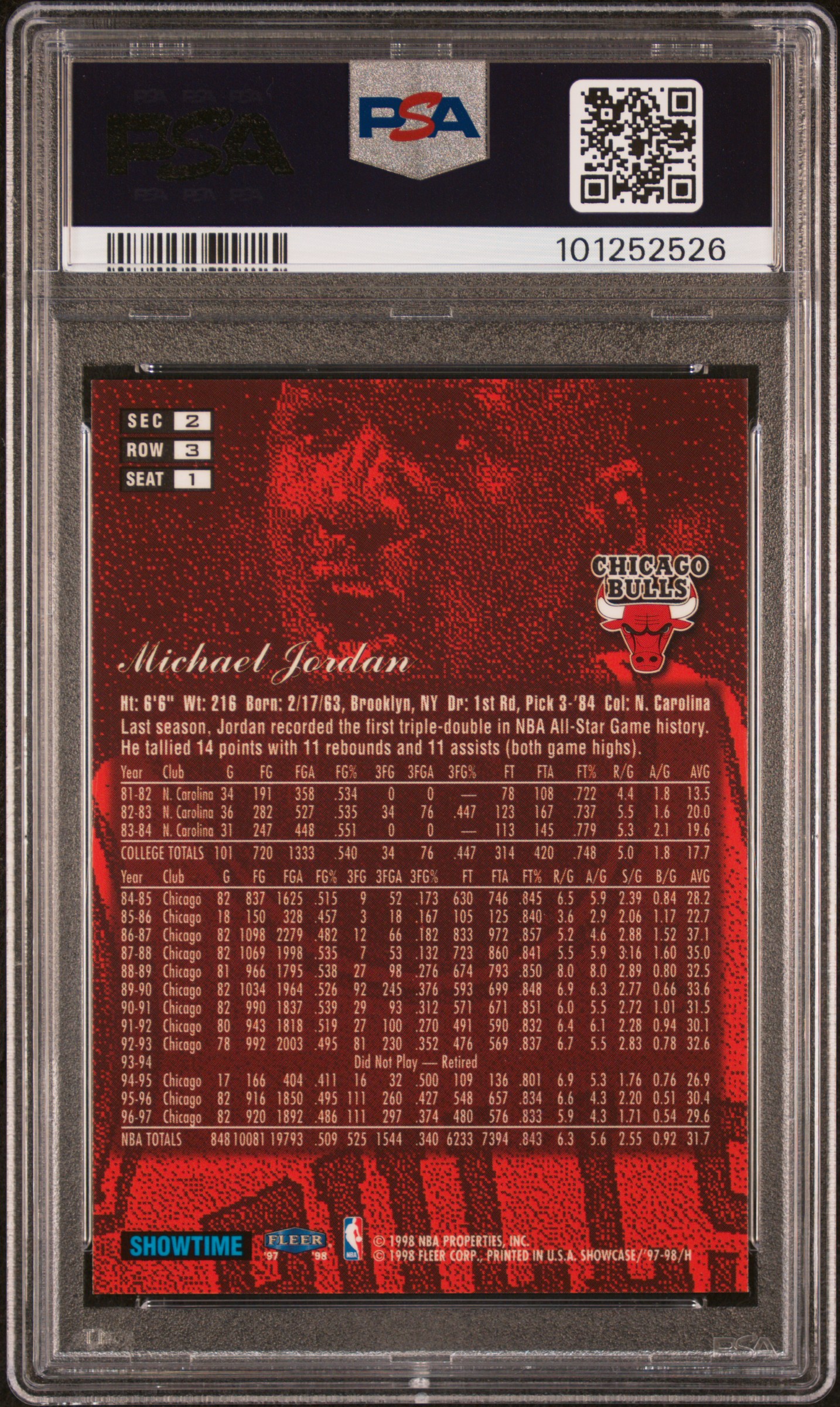 1997 Flair Showcase Michael Jordan #1 (Row 3) Nm-Mt 8 back