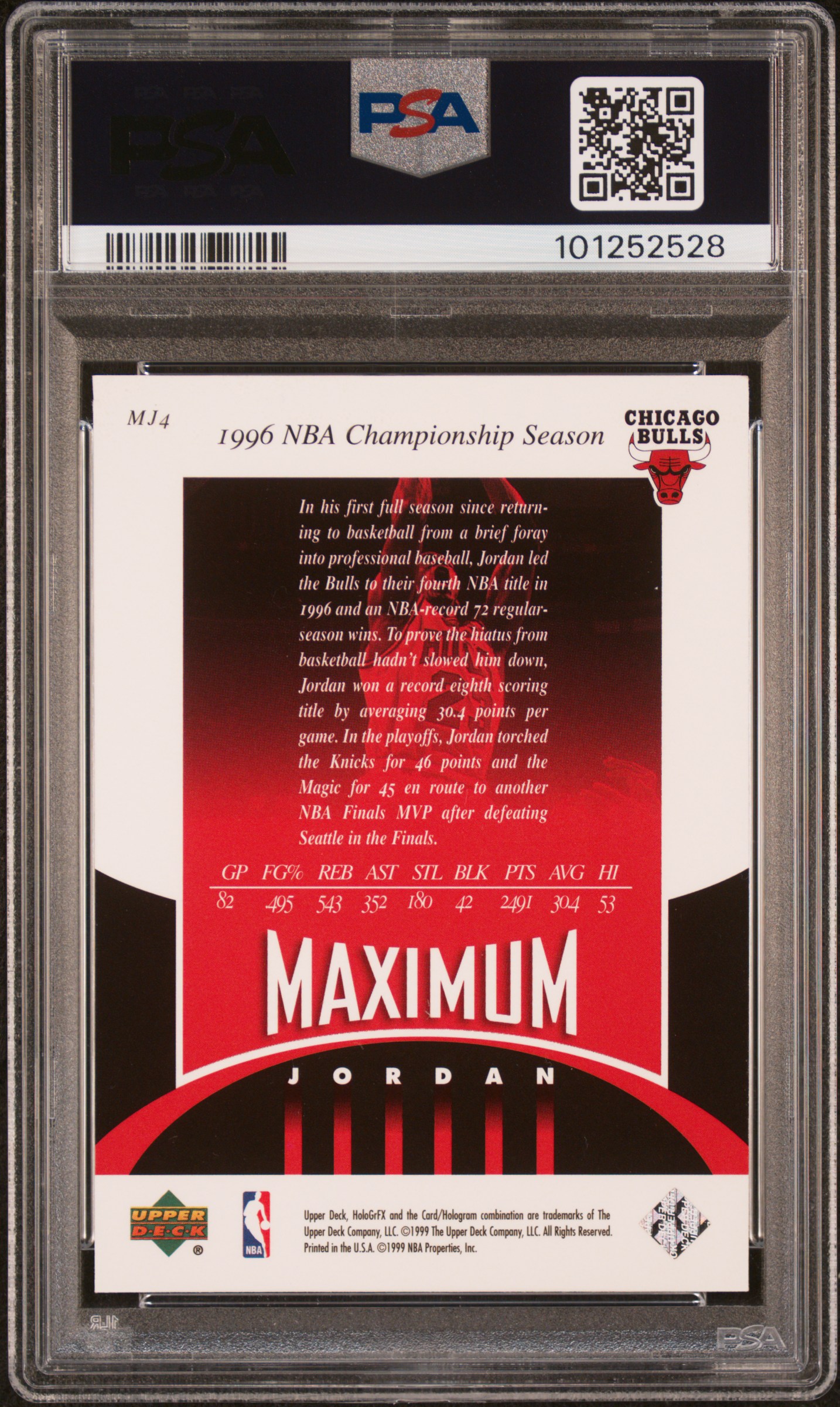 1999 Upper Deck Hologrfx Maximum Jordan Michael Jordan #Mj4 (Maximum Jordan) Nm-Mt 8 back