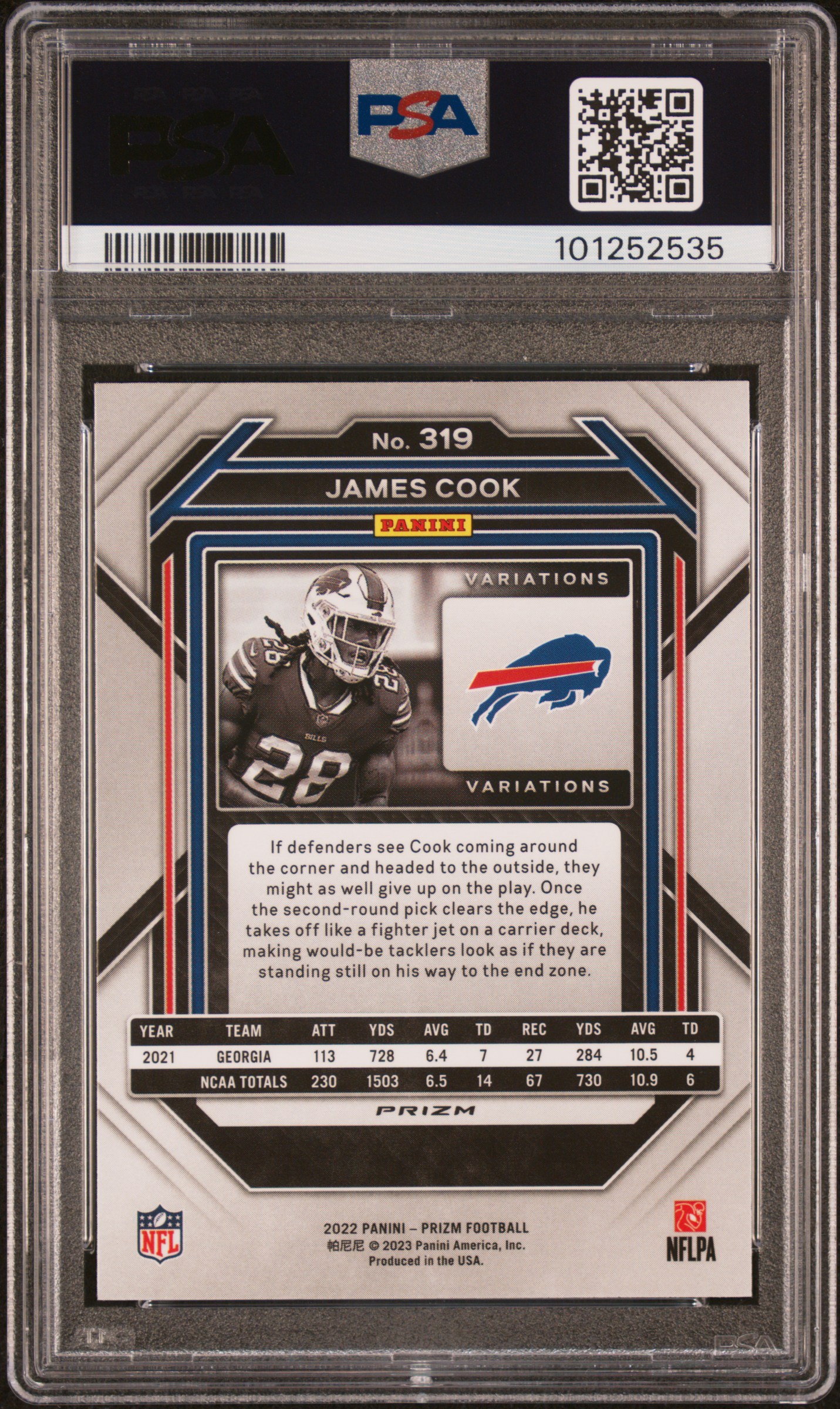 2022 Panini Prizm James Cook #319 (Variation) Nm-Mt 8 back