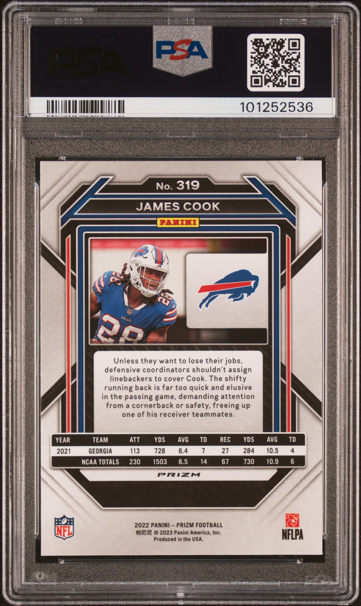 2022 Panini Prizm James Cook #319 (Red/White/Blue) Gem Mt 10 back