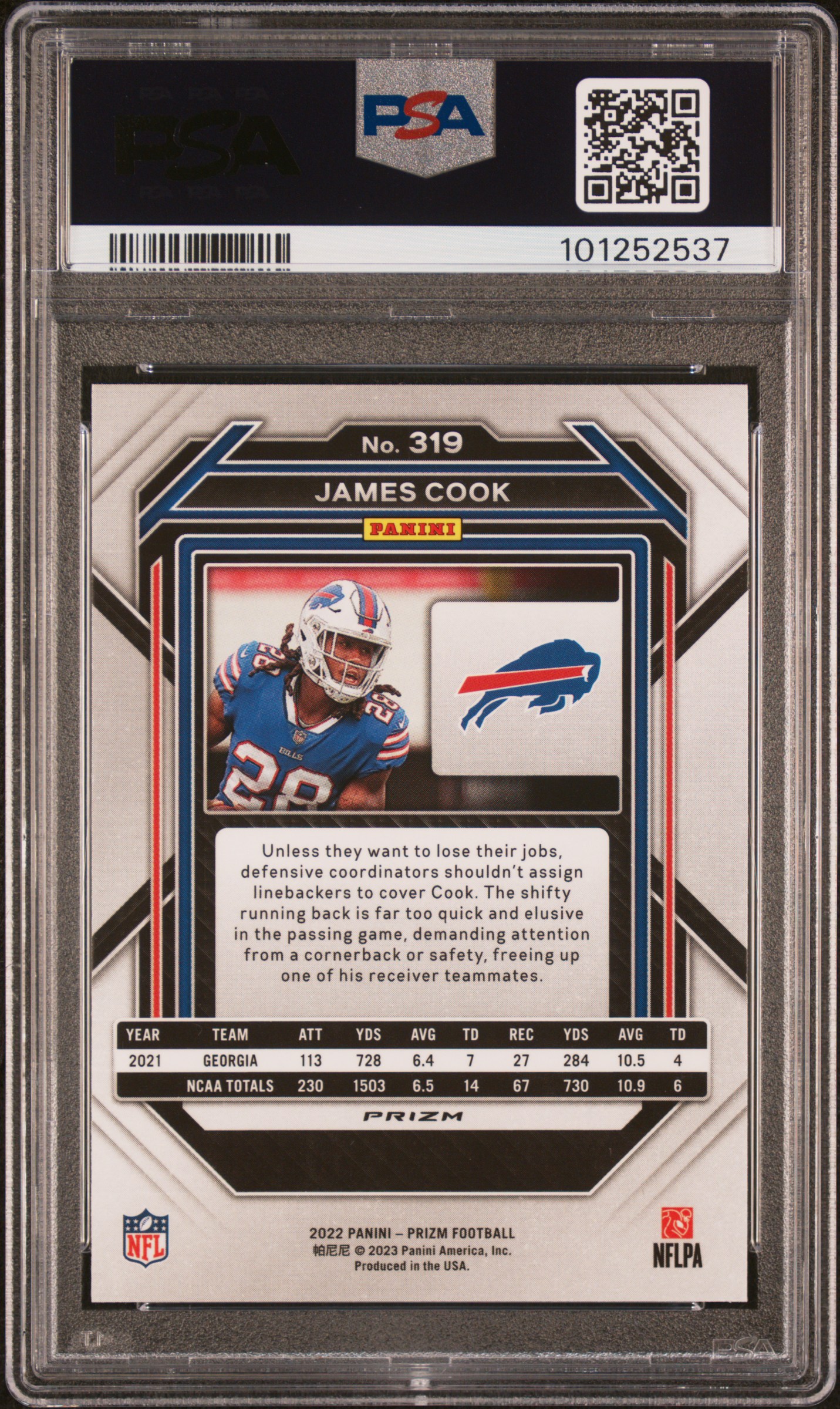 2022 Panini Prizm James Cook #319 (Red/White/Blue) Gem Mt 10 back