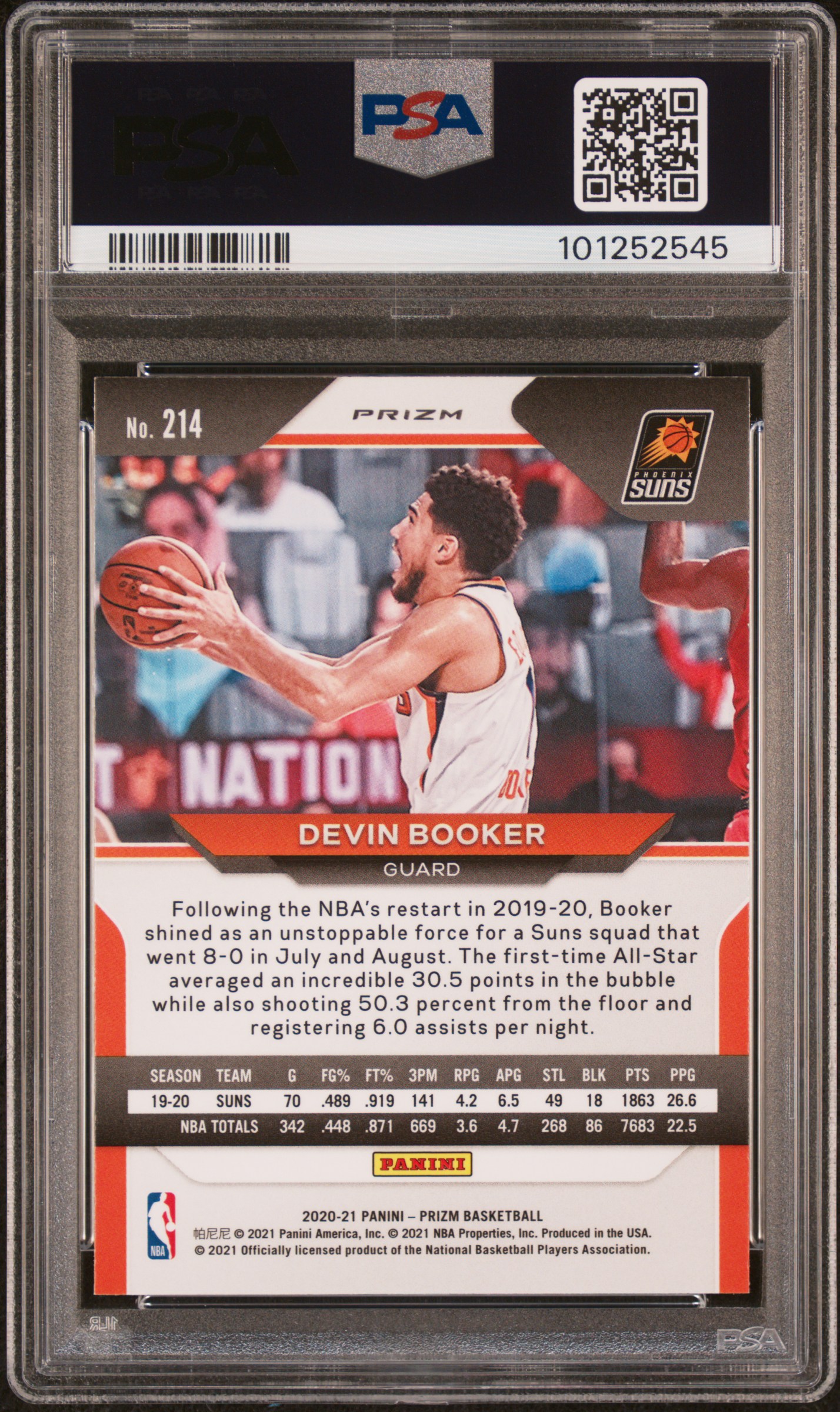 2020 Panini Prizm Devin Booker #214 (Gold Wave Prizm) Gem Mt 10 back