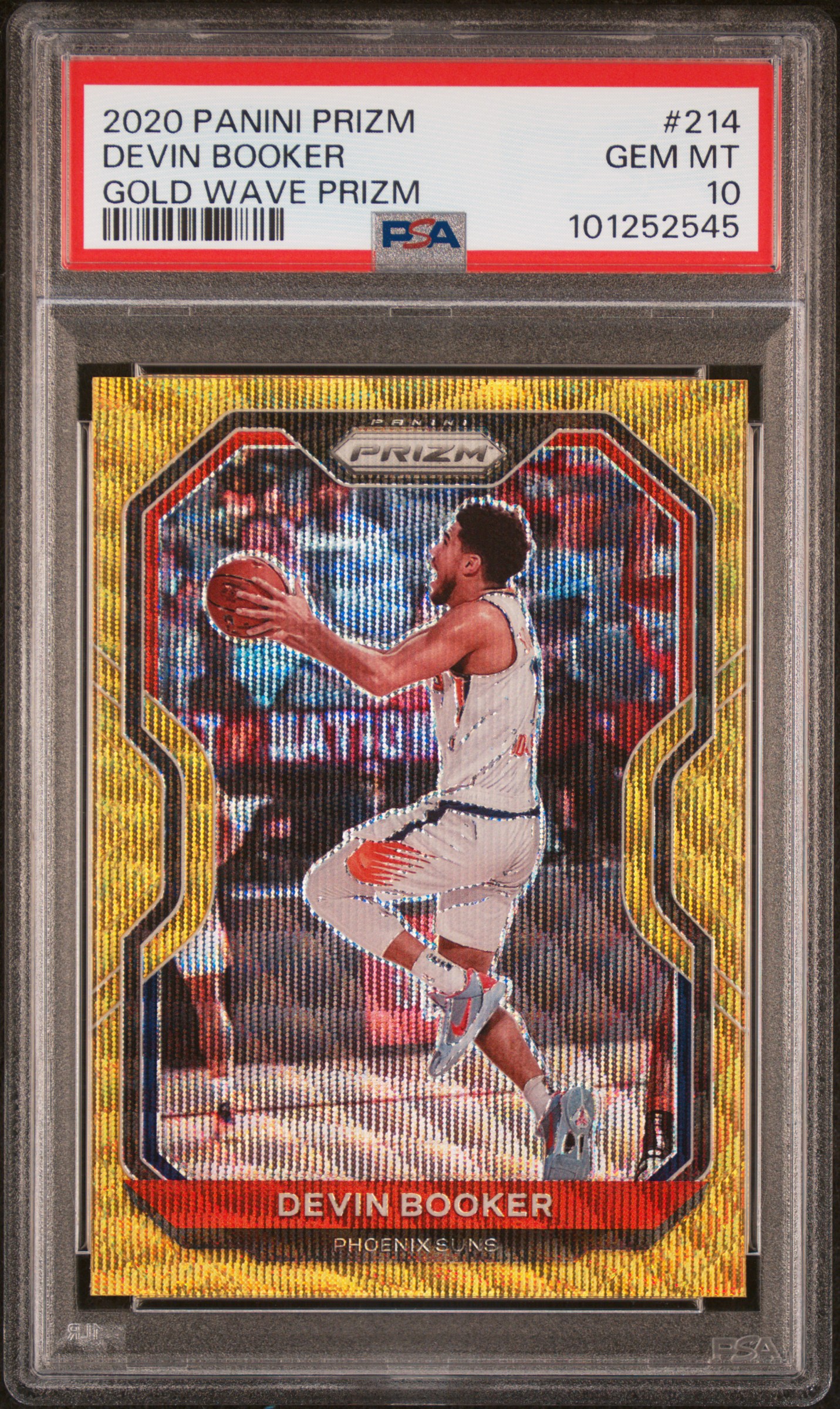 2020 Panini Prizm Devin Booker #214 (Gold Wave Prizm) Gem Mt 10 front