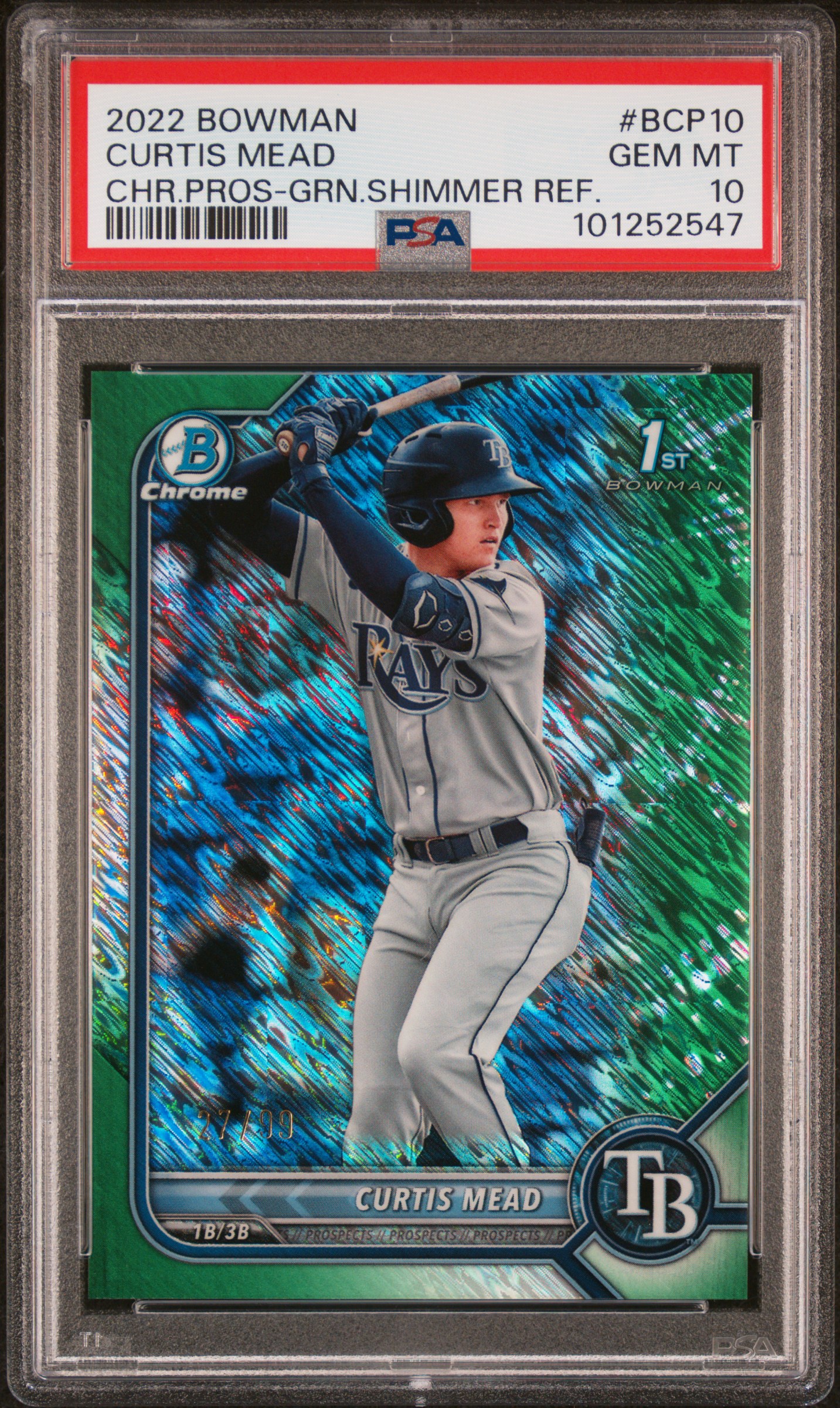 2022 Bowman Chrome Prospects Curtis Mead #Bcp10 (Chr.pros-Grn.shimmer Ref.) Gem Mt 10 front