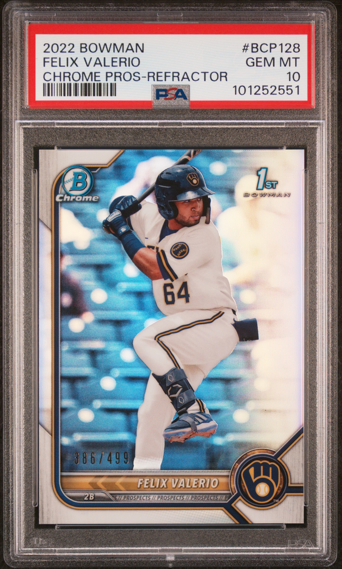 2022 Bowman Chrome Prospects Felix Valerio #Bcp128 (Chrome Pros-Refractor) Gem Mt 10 front