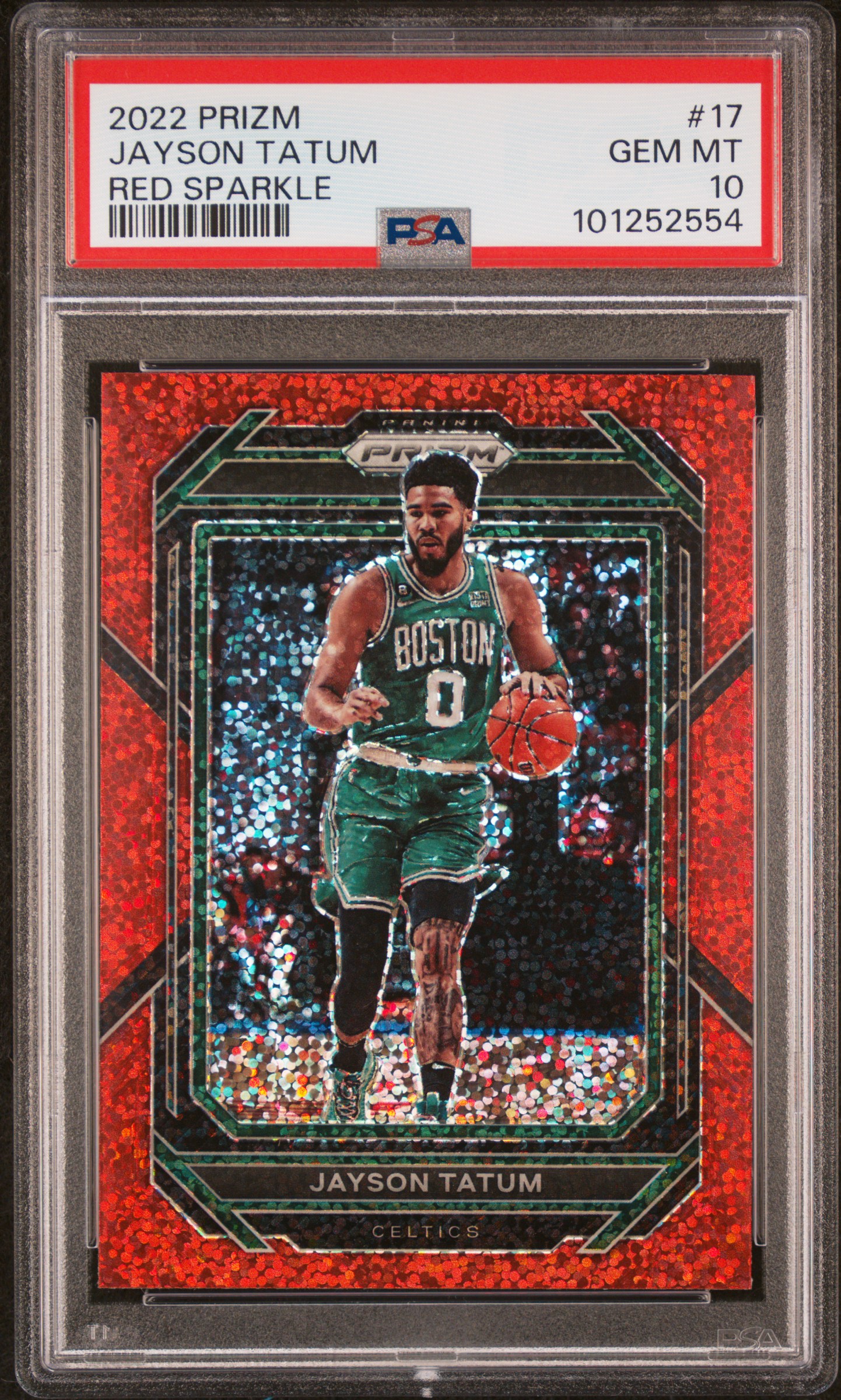2022 Panini Prizm Jayson Tatum #17 (Red Sparkle) Gem Mt 10 front