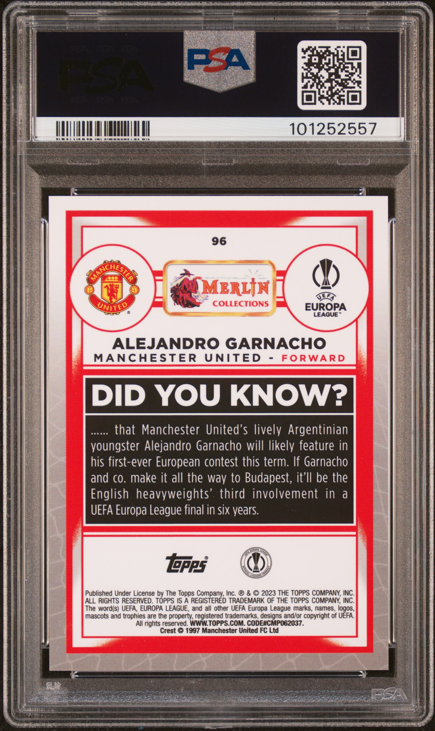 2022-23 Topps Merlin Chrome Uefa Club Competitions Alejandro Garnacho #96 (Aqua Prism Refractor) Mint 9 back