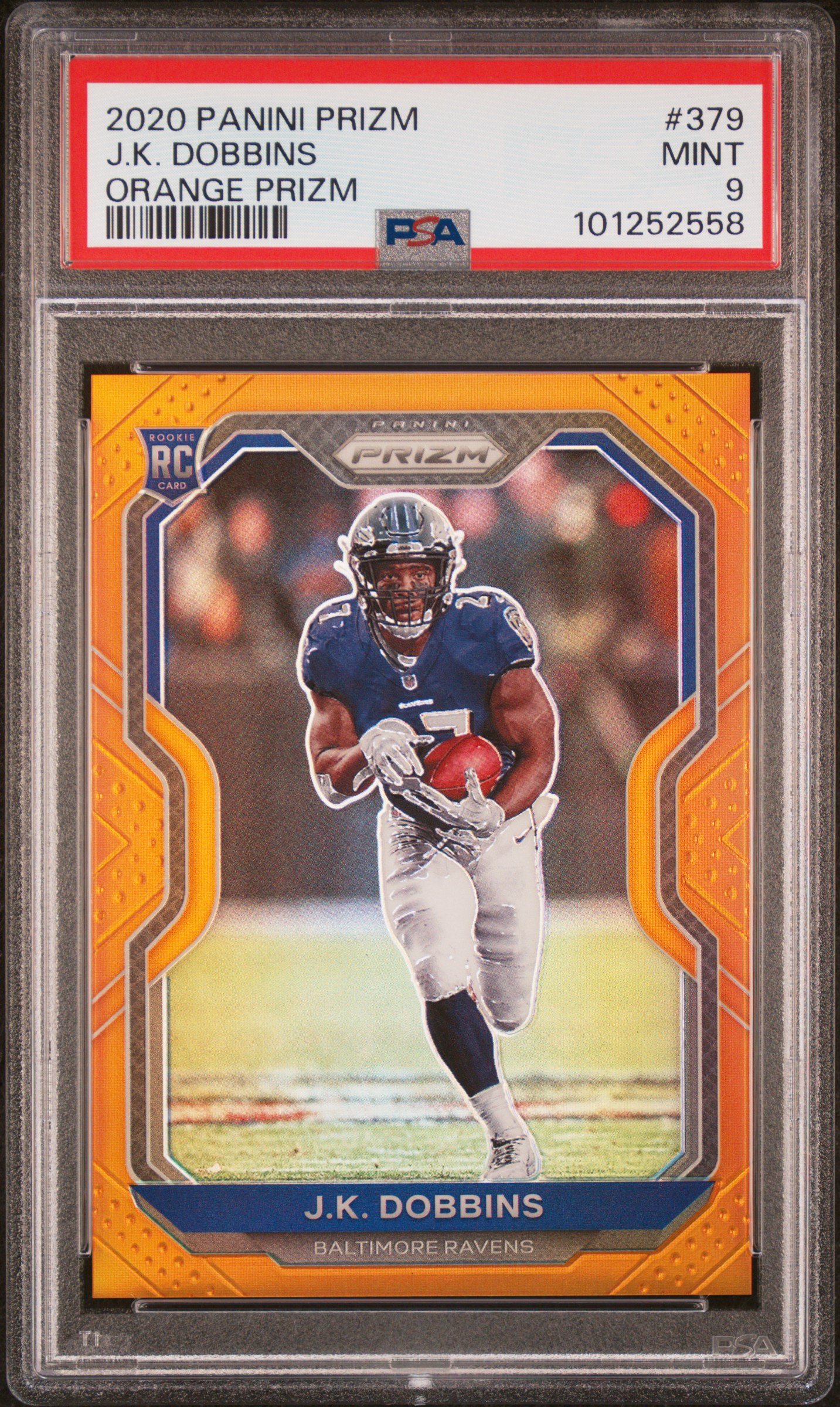 2020 Panini Prizm J.k. Dobbins #379 (Orange Prizm) Mint 9 front