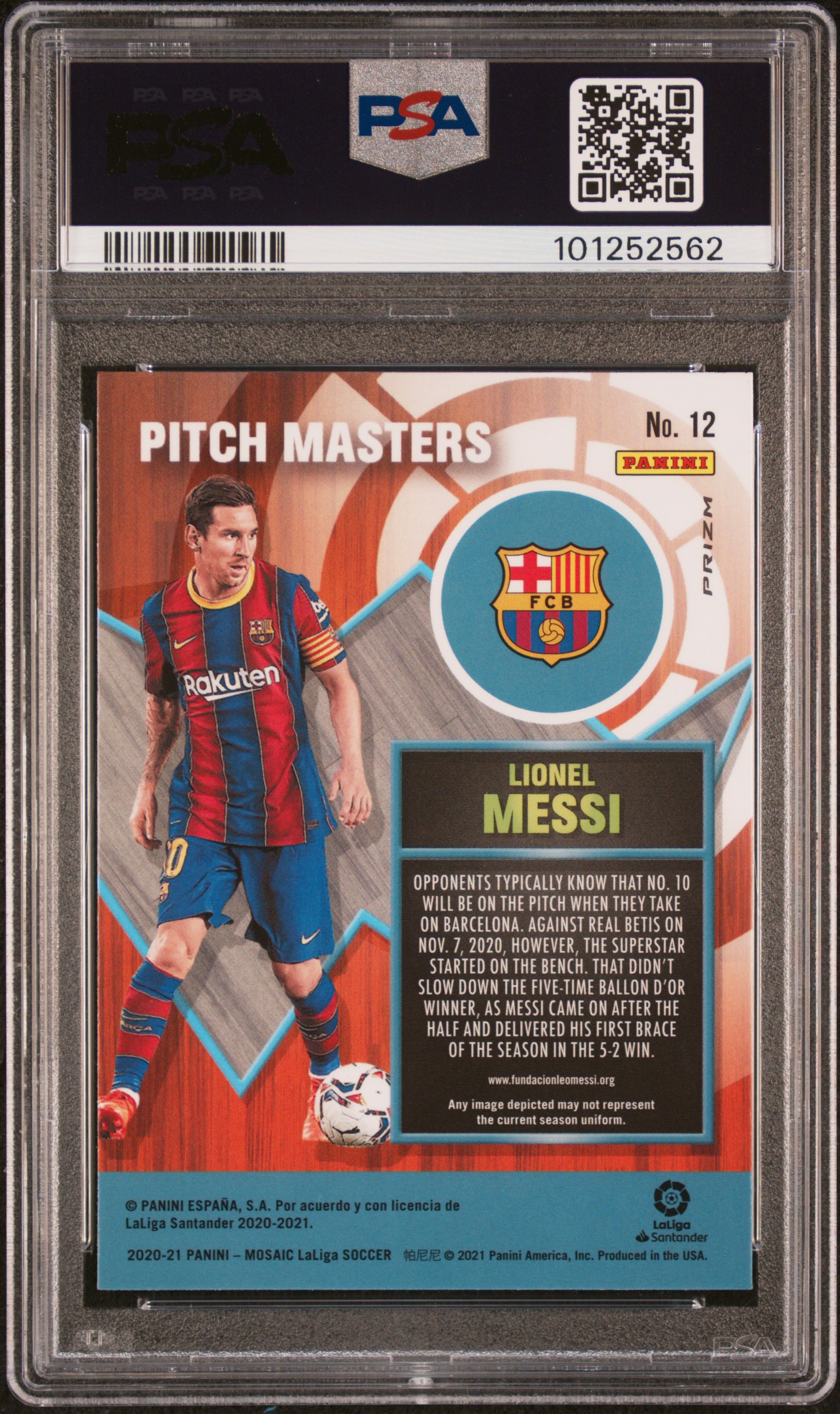 2020 Panini Mosaic La Liga Pitch Masters Lionel Messi #12 (Pitch Masters-Mosaic) Gem Mt 10 back
