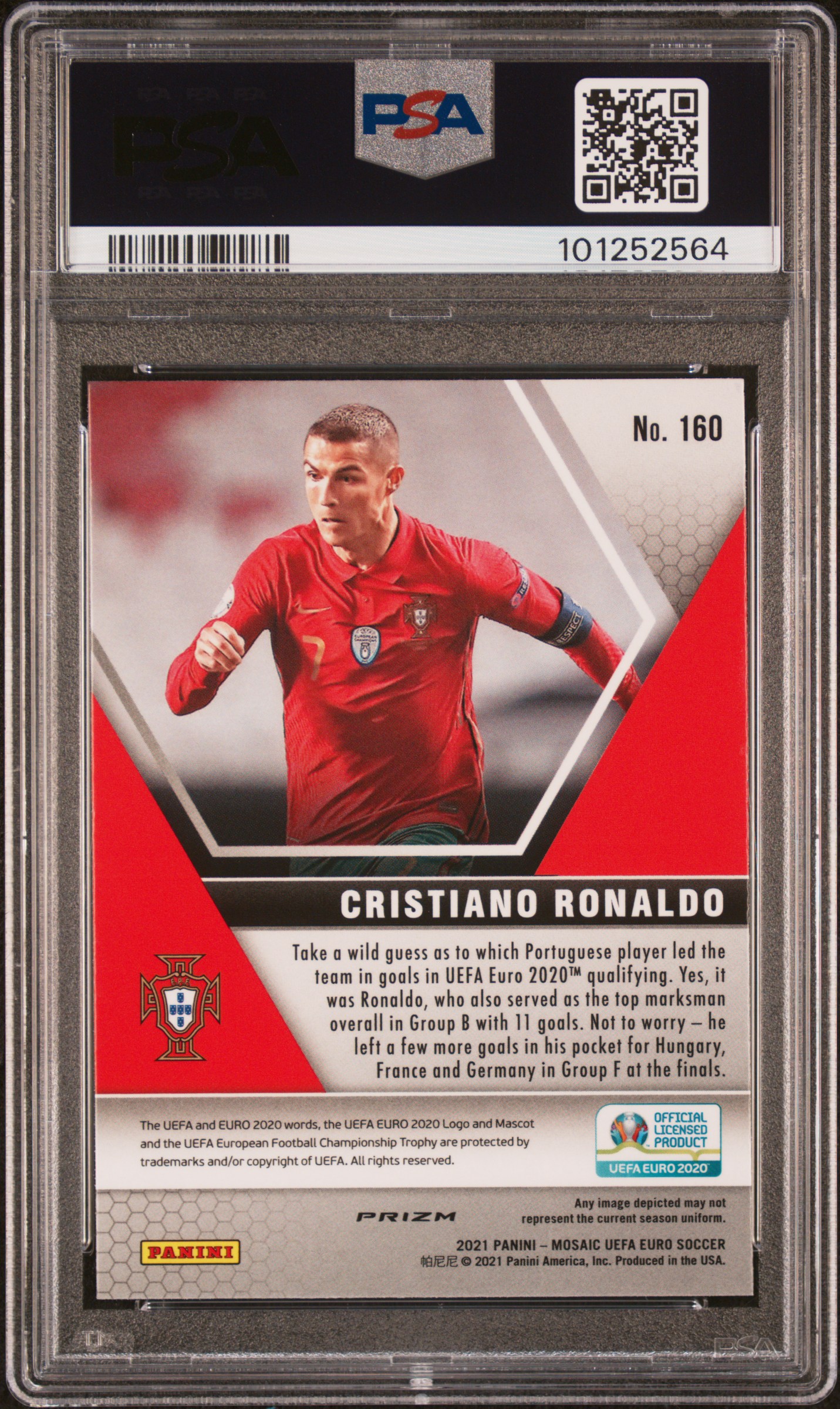 2020 Panini Mosaic Uefa Euro 2020 Cristiano Ronaldo #160 (Mosaic) Gem Mt 10 back