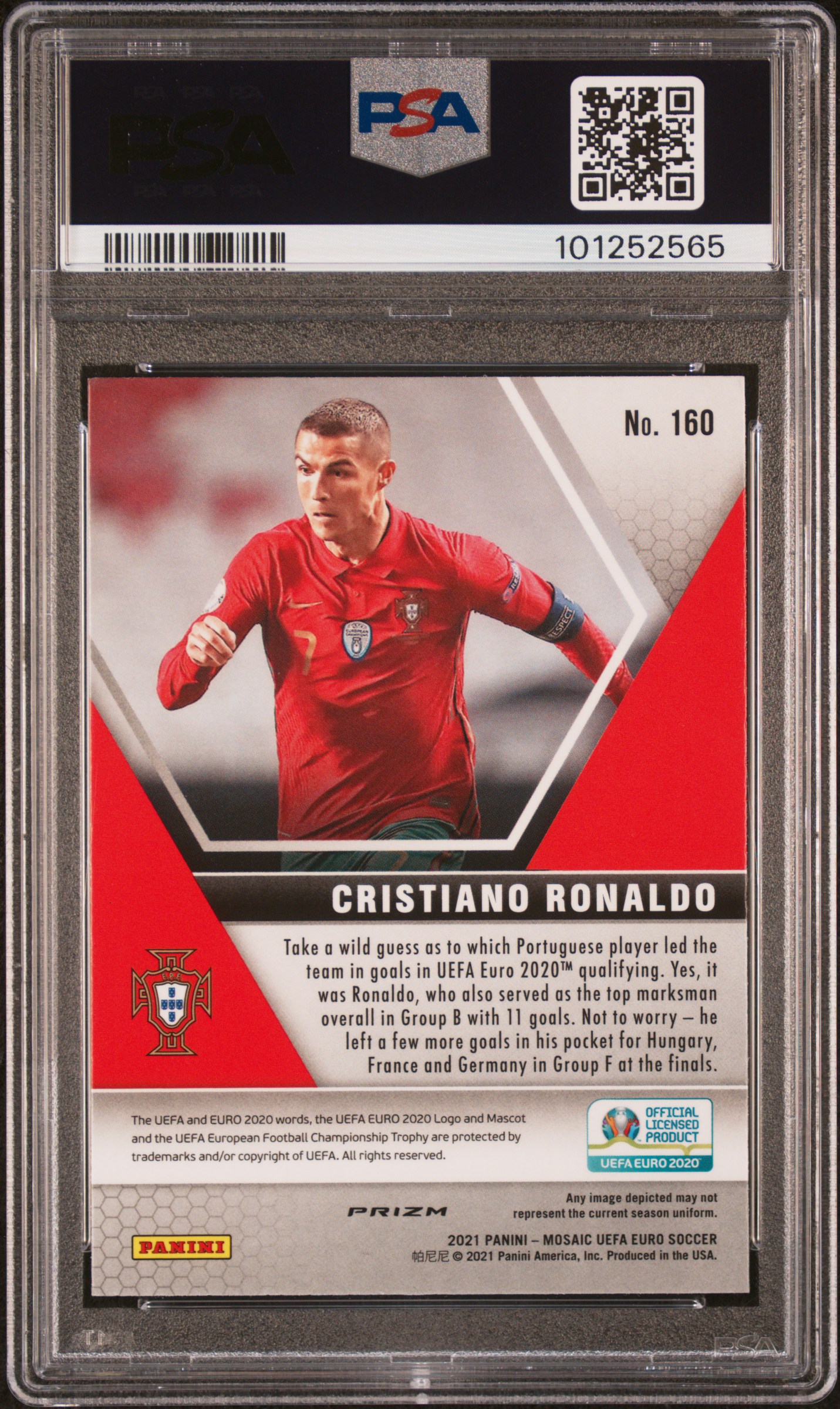 2020 Panini Mosaic Uefa Euro 2020 Cristiano Ronaldo #160 (Reactive Red Mosaic) Gem Mt 10 back