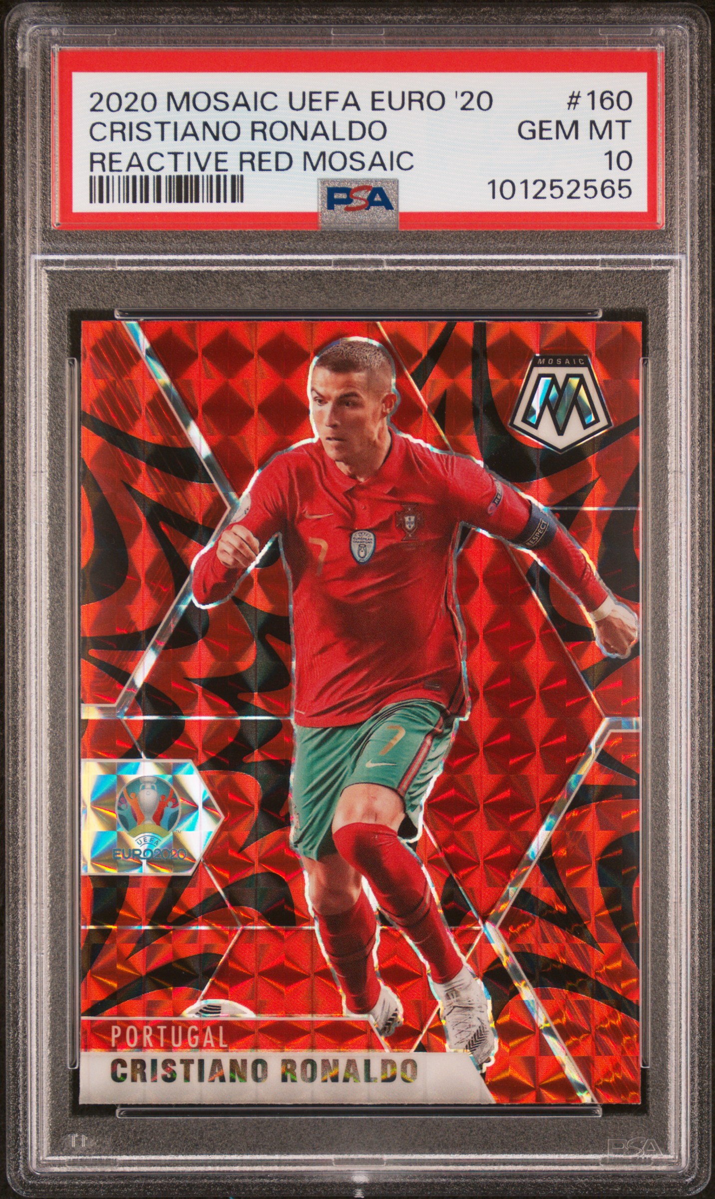 2020 Panini Mosaic Uefa Euro 2020 Cristiano Ronaldo #160 (Reactive Red Mosaic) Gem Mt 10 front