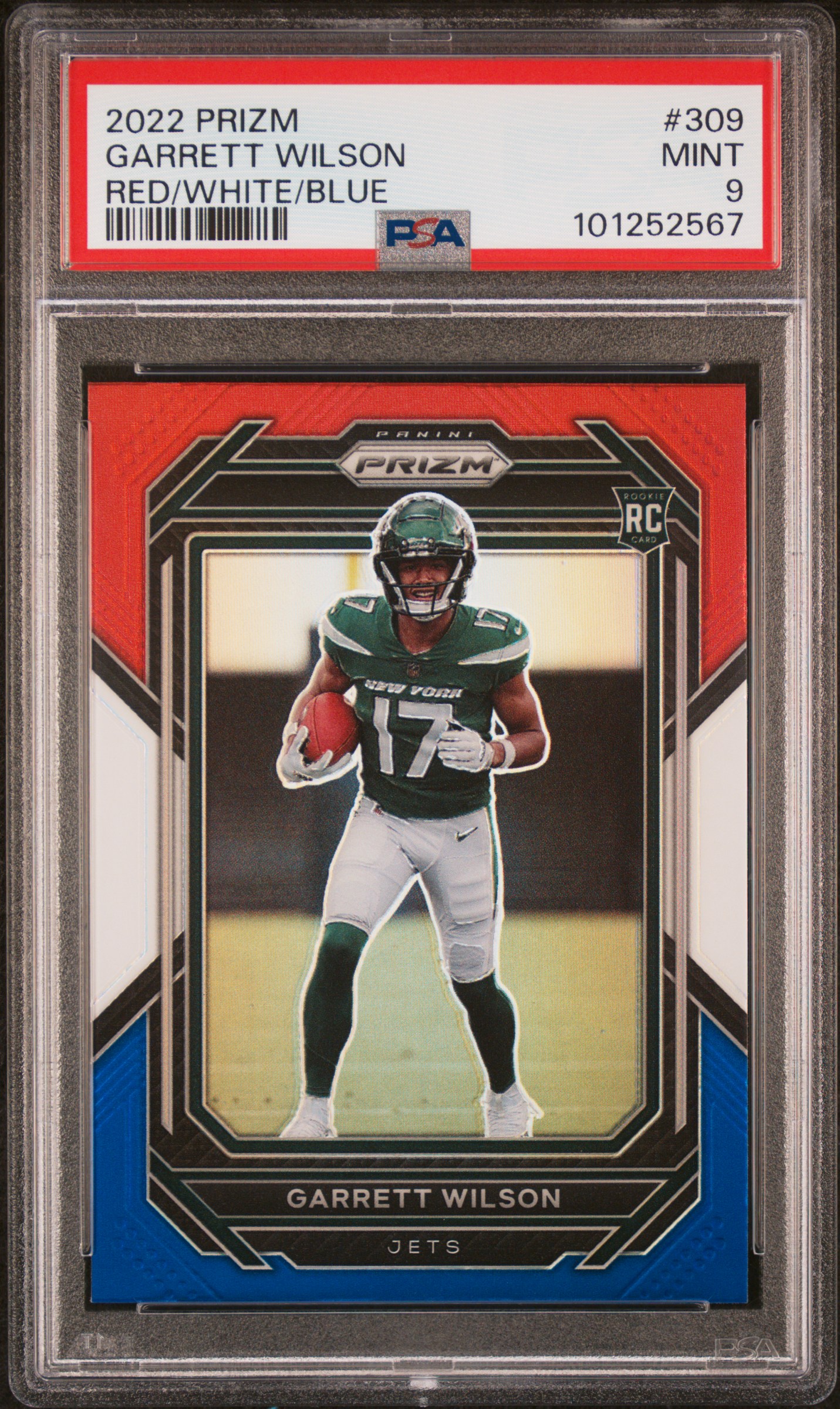 2022 Panini Prizm Garrett Wilson #309 (Red/White/Blue) Mint 9 front