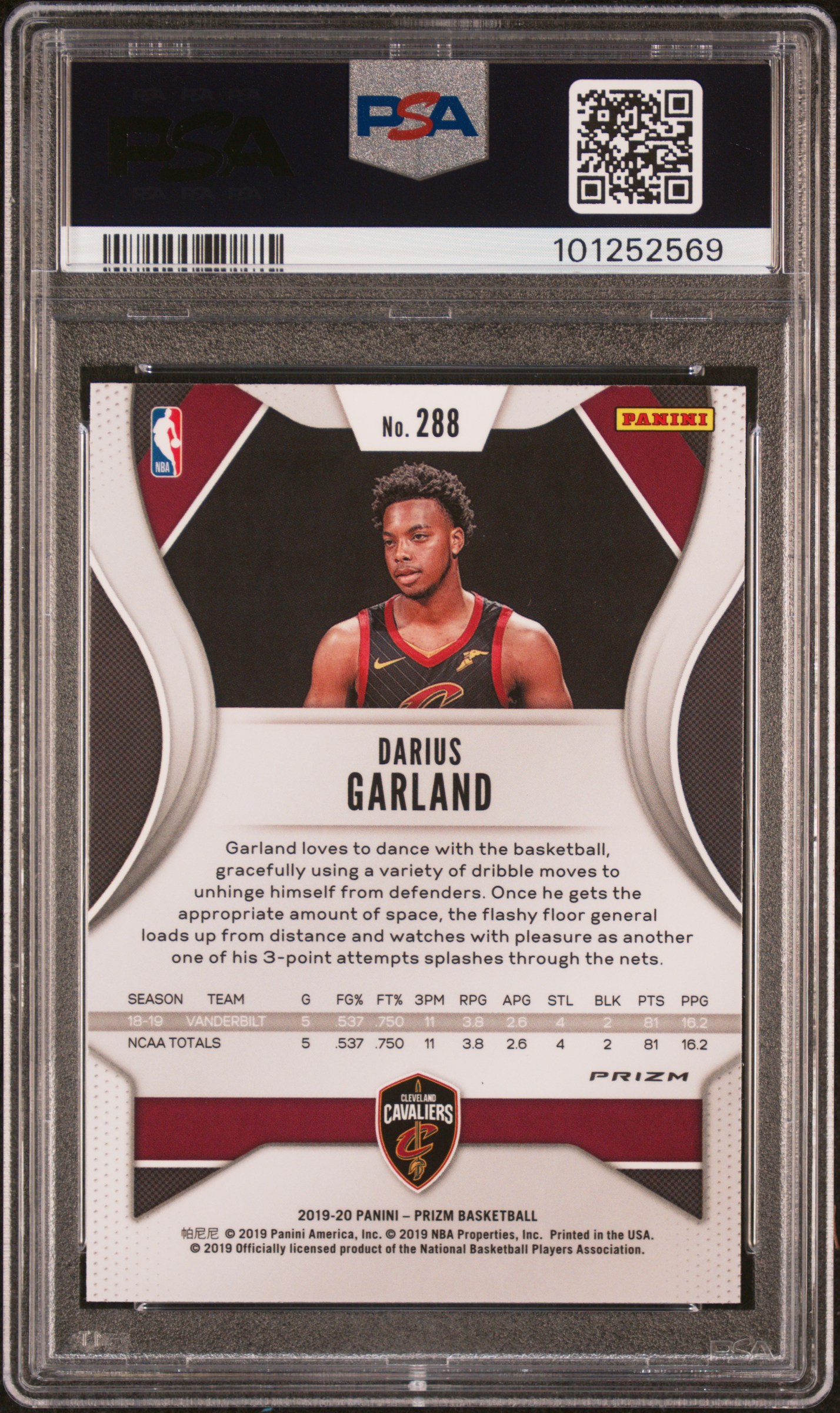 2019 Panini Prizm Darius Garland #288 (Silver Prizm) Gem Mt 10 back