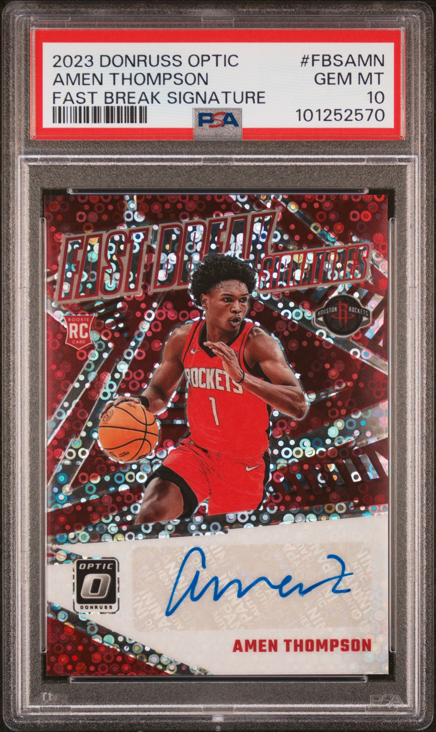 2023 Panini Donruss Optic Fast Break Signatures Amen Thompson #Fbsamn Gem Mt 10 front