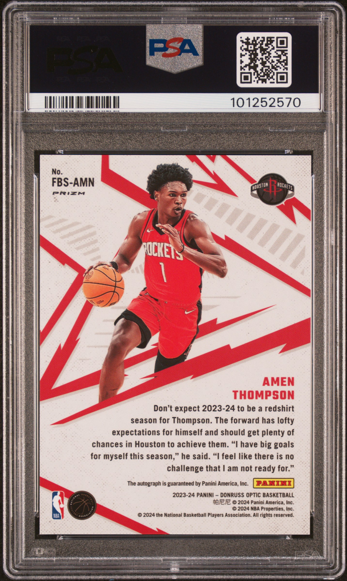 2023 Panini Donruss Optic Fast Break Signatures Amen Thompson #Fbsamn Gem Mt 10 back