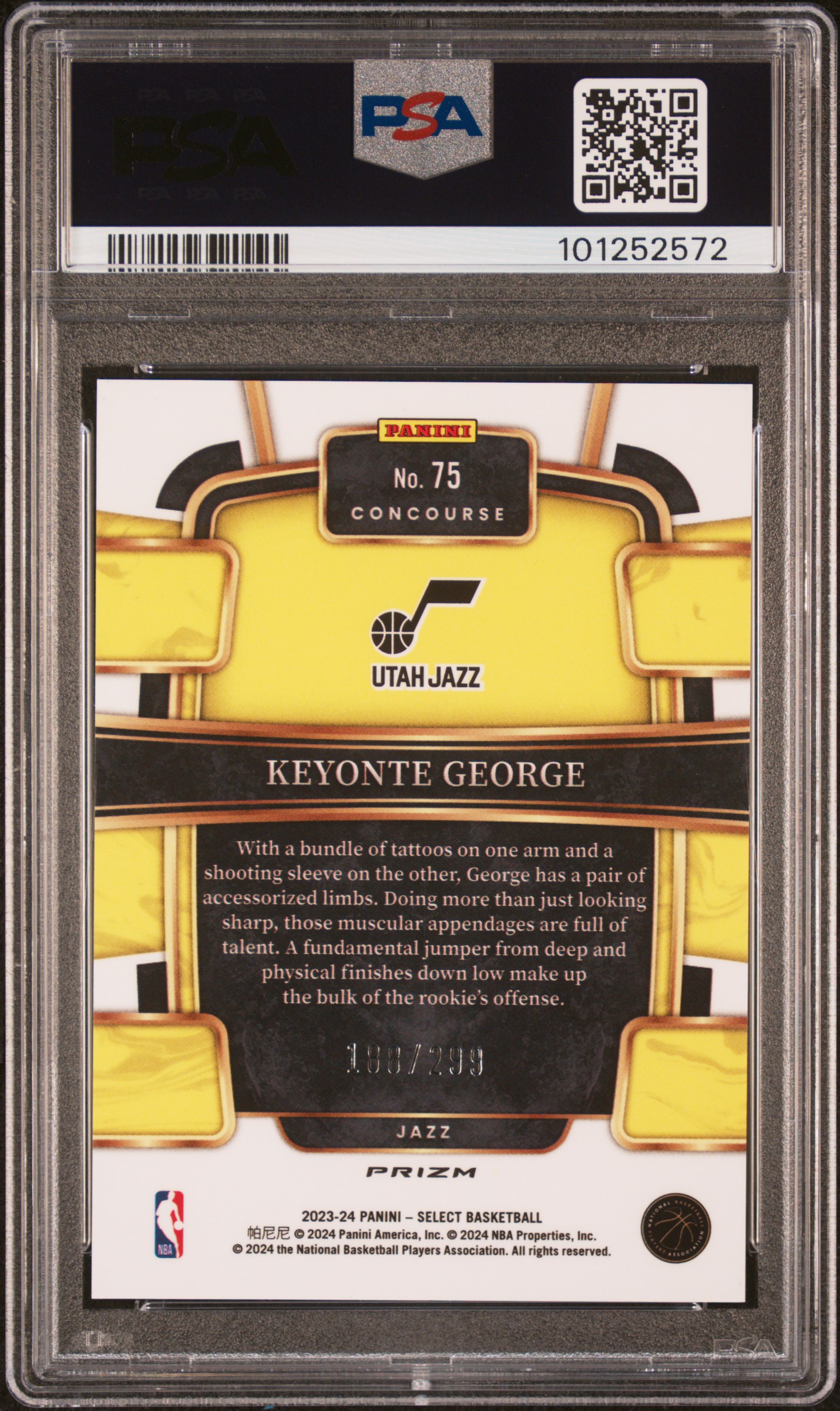 2023 Panini Select Keyonte George #75 (Light Blue Prizm) Gem Mt 10 back