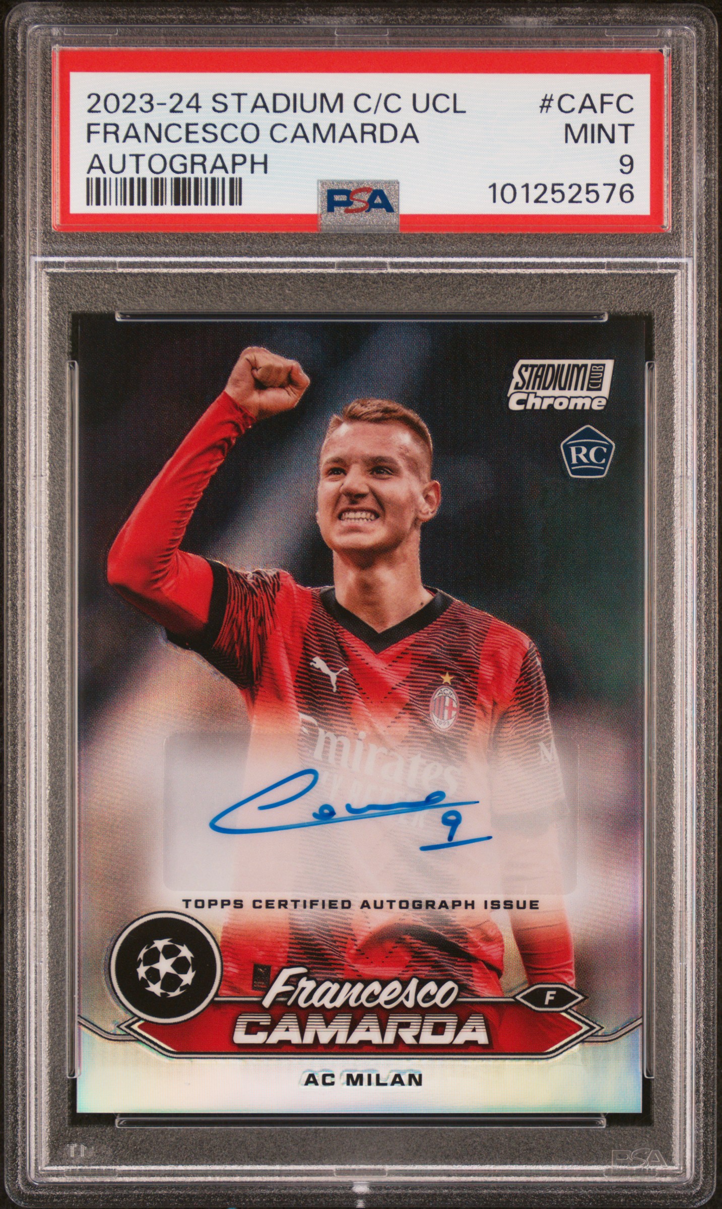 2023-24 Topps Stadium Club Chrome Uefa Club Competitions Chrome Autographs Francesco Camarda #Cafc Mint 9 front