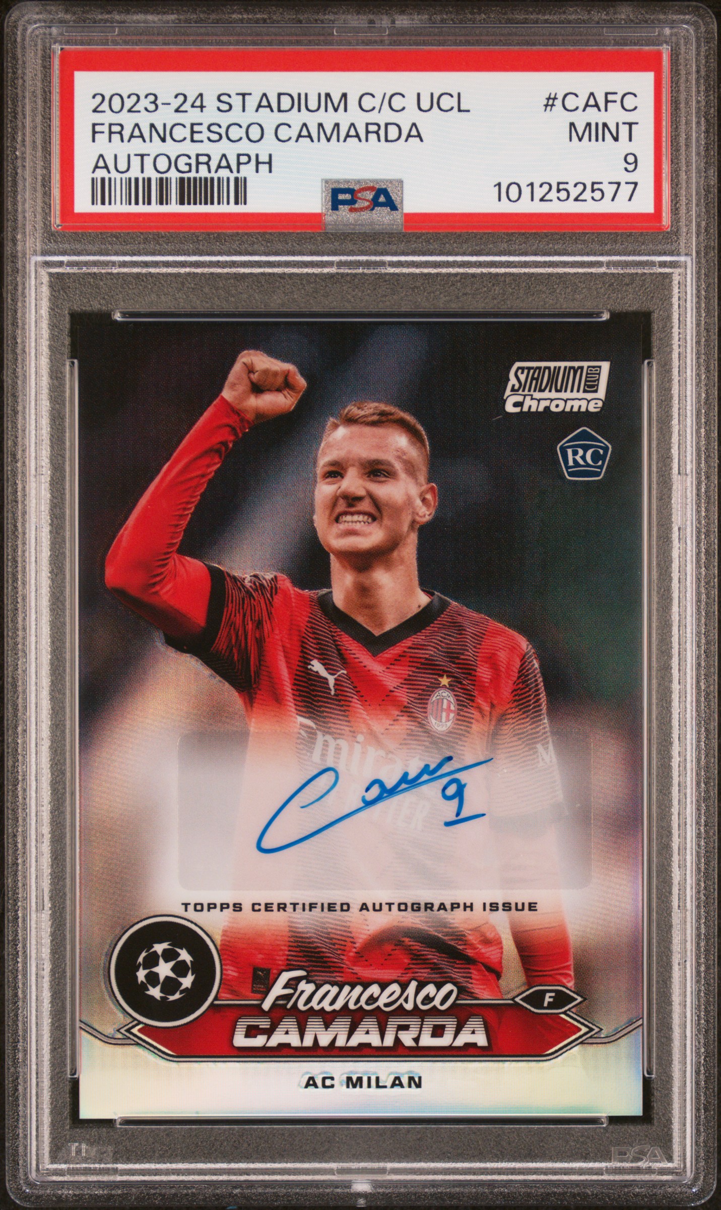 2023-24 Topps Stadium Club Chrome Uefa Club Competitions Chrome Autographs Francesco Camarda #Cafc Mint 9 front