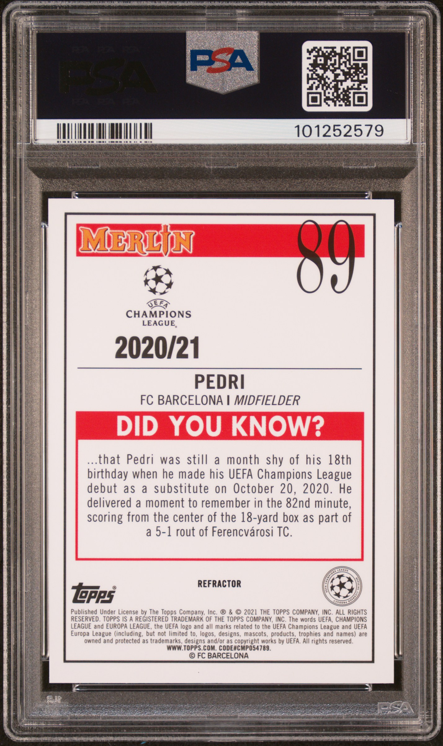 2020 Topps Merlin Chrome Uefa Champions League Pedri #89 (Refractor) Nm-Mt 8 back