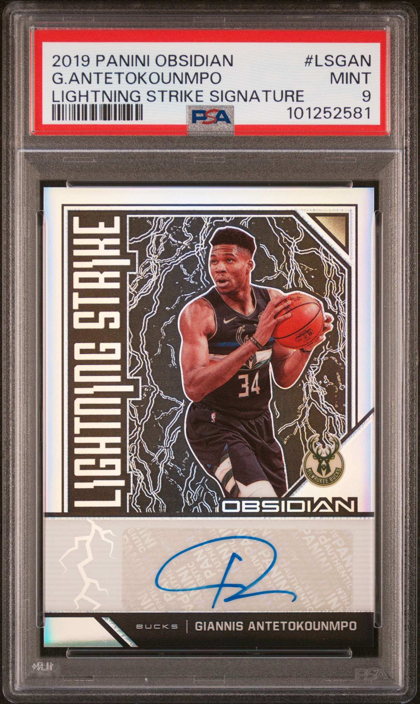 2019 Panini Obsidian Lightning Strike Signatures G.antetokounmpo #Lsgan (Lightning Strike Signature) Mint 9 front