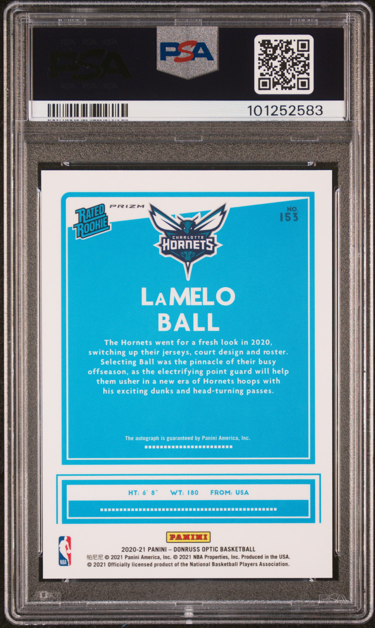 2020 Panini Donruss Optic Lamelo Ball #153 (Autograph-Fast Break) Mint 9 back