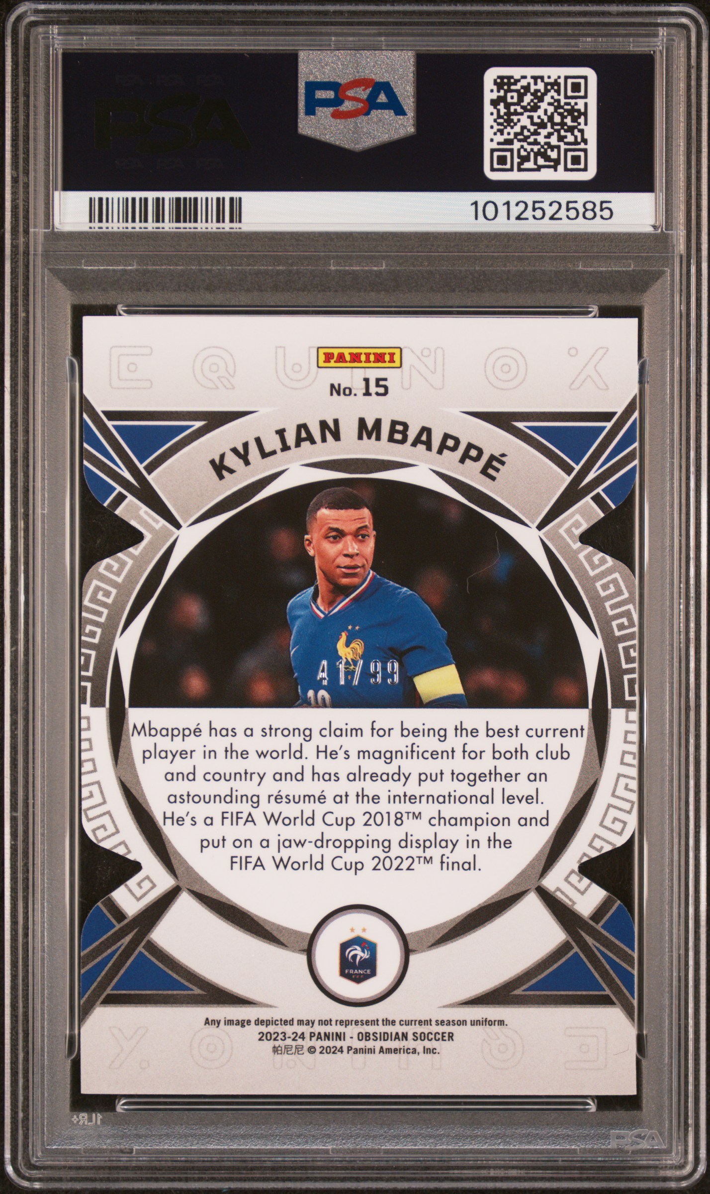 2023 Panini Obsidian Equinox Kylian Mbappe #15 (Equinox-Ee Orange) Mint 9 back