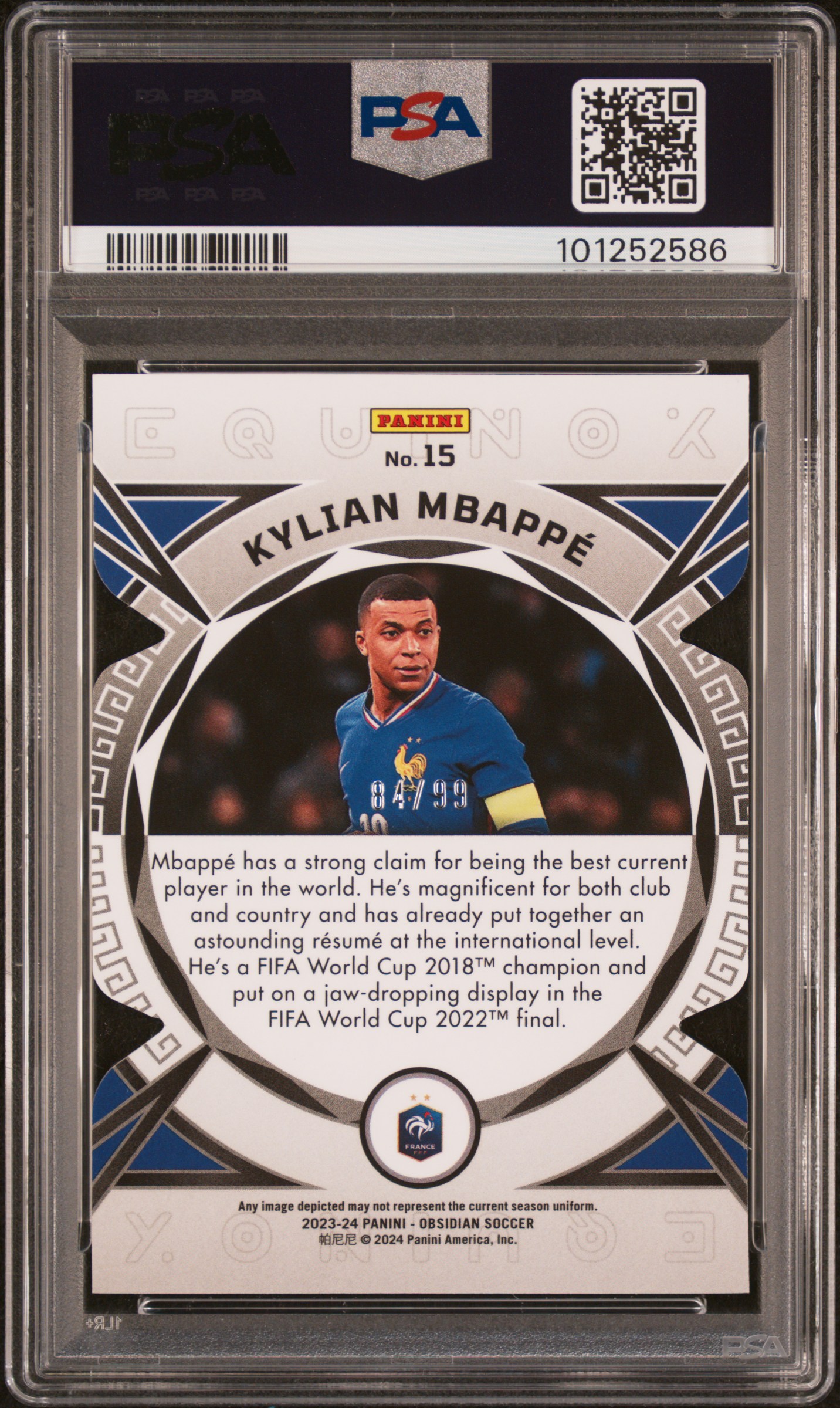 2023 Panini Obsidian Equinox Kylian Mbappe #15 (Equinox-Ee Orange) Gem Mt 10 back