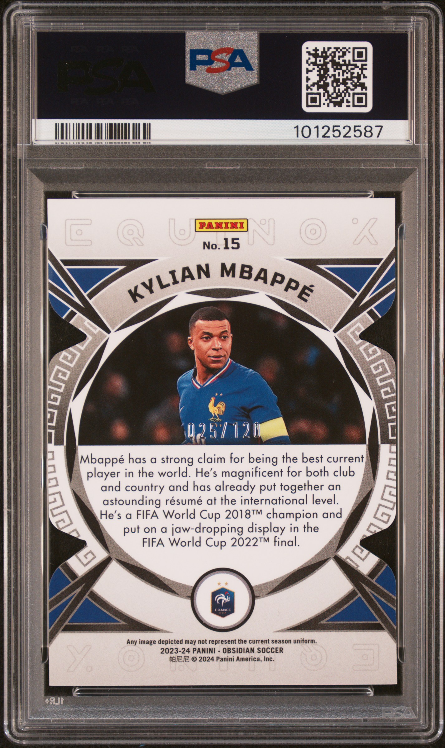 2023 Panini Obsidian Equinox Kylian Mbappe #15 Nm 7 back