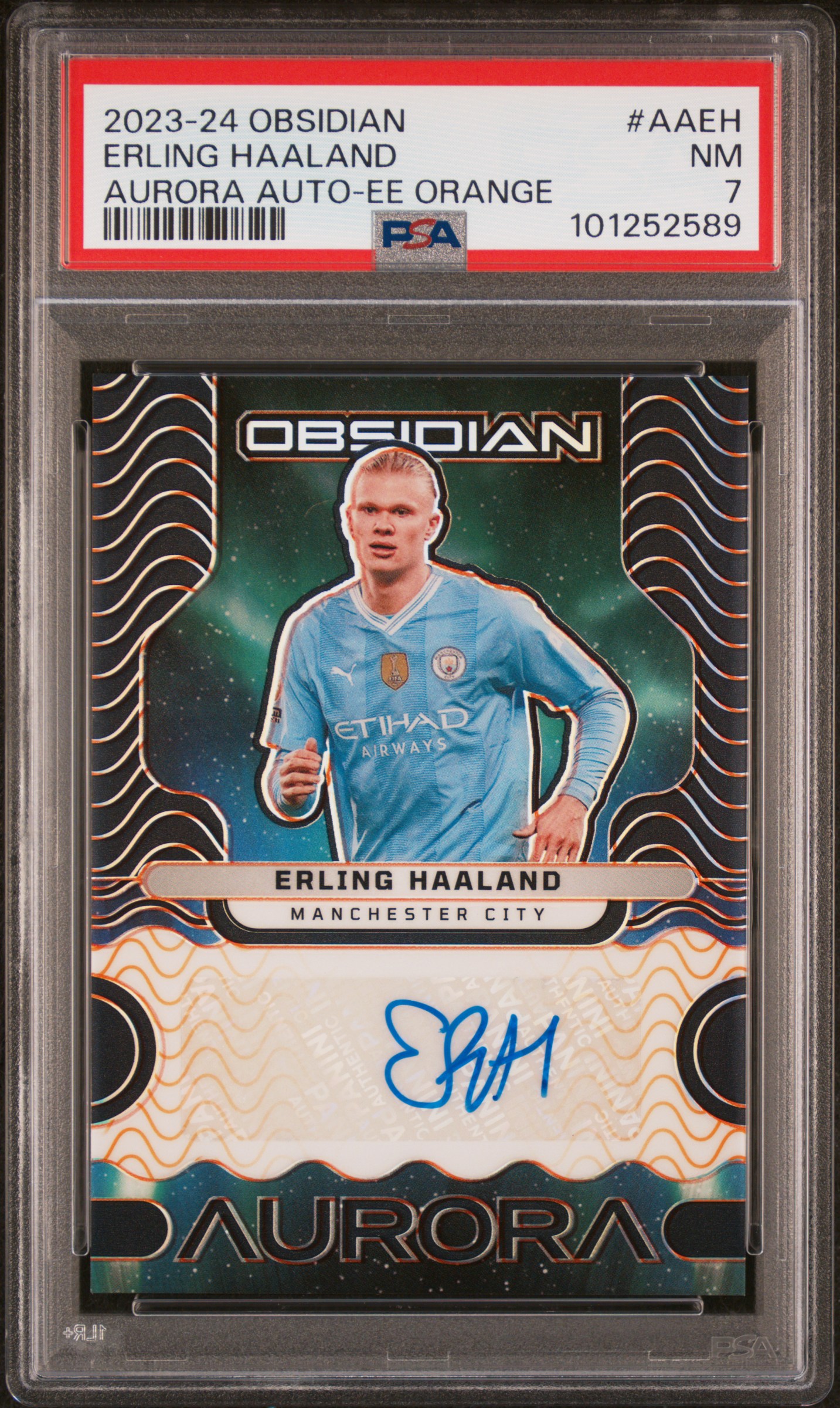 2023 Panini Obsidian Aurora Autograph Erling Haaland #Aaeh (Aurora Auto-Ee Orange) Nm 7 front