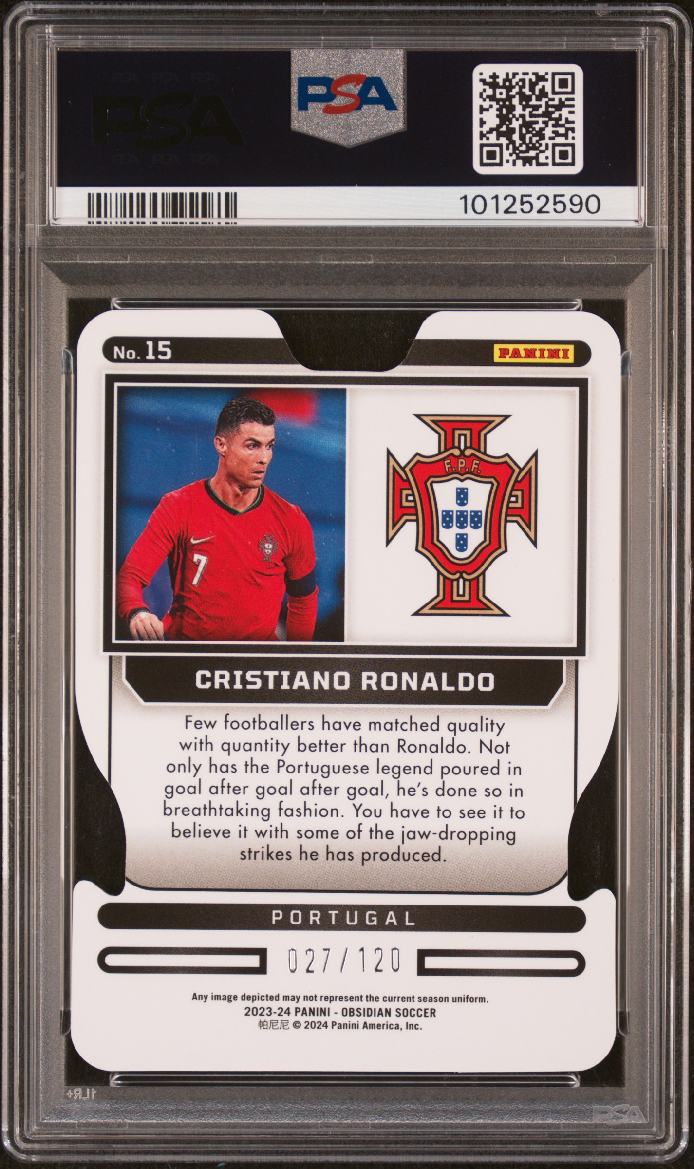 2023 Panini Obsidian Supernova Cristiano Ronaldo #15 Mint 9 back