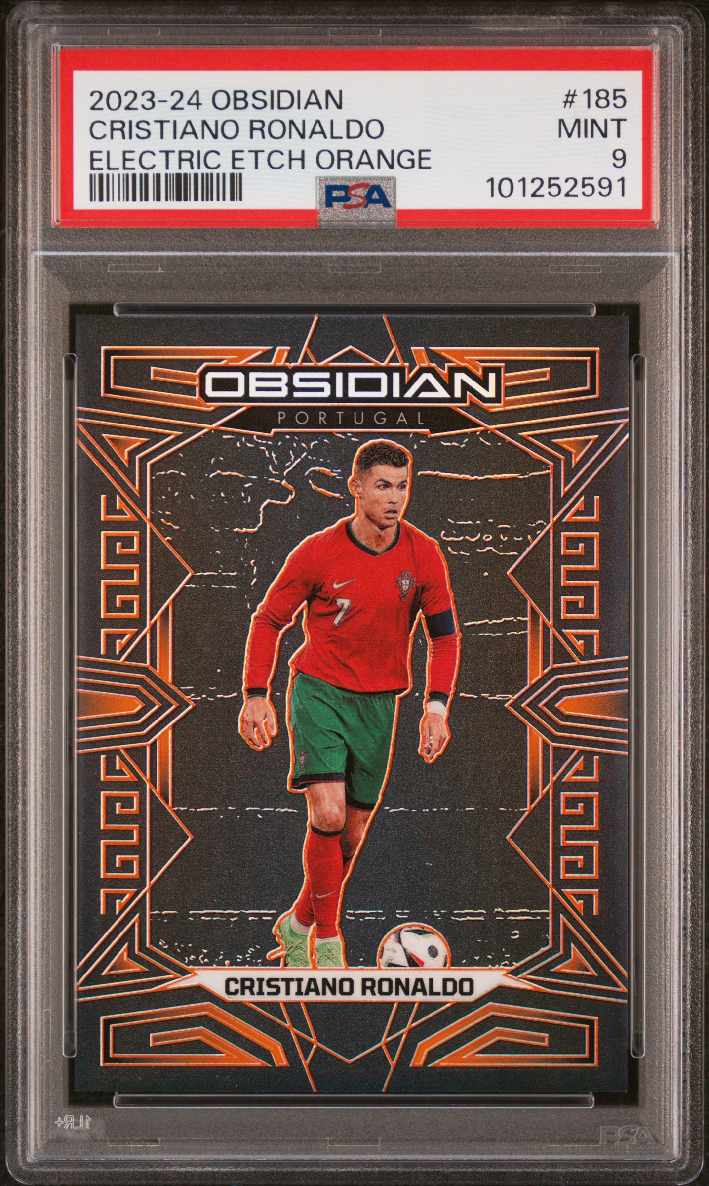 2023 Panini Obsidian Cristiano Ronaldo #185 (Electric Etch Orange) Mint 9 front