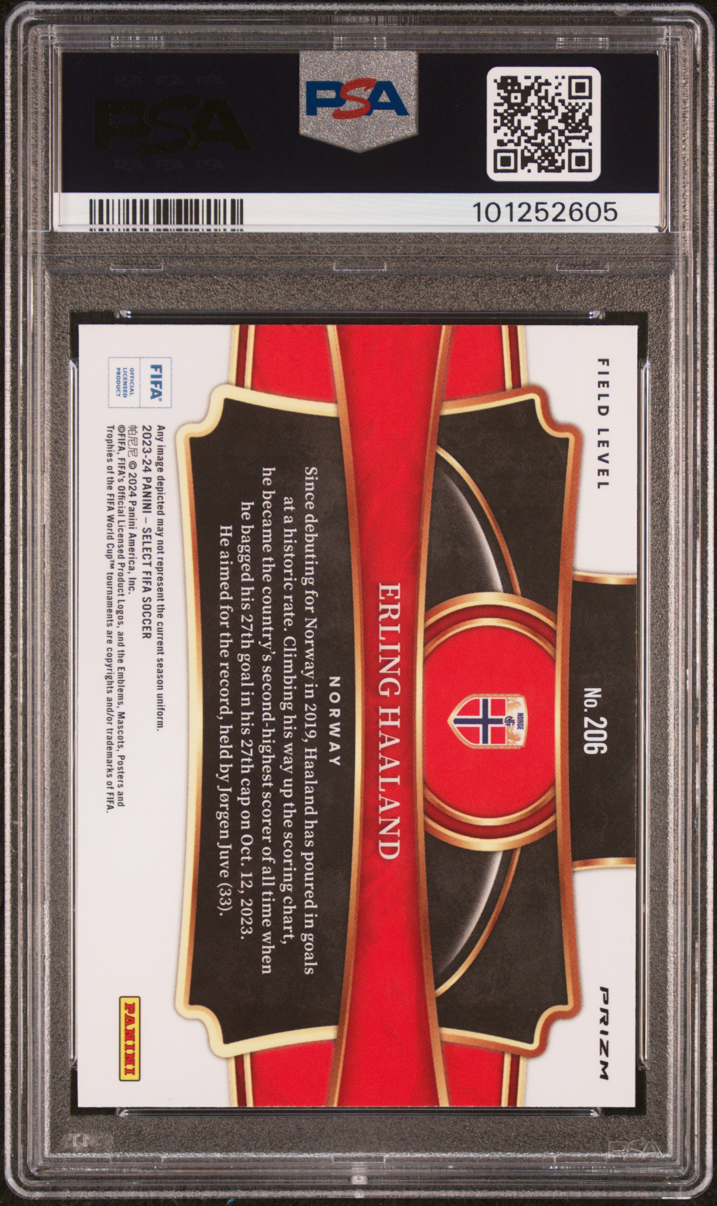 2023-24 Panini Select Fifa Erling Haaland #206 (White Sparkle) Mint 9 back