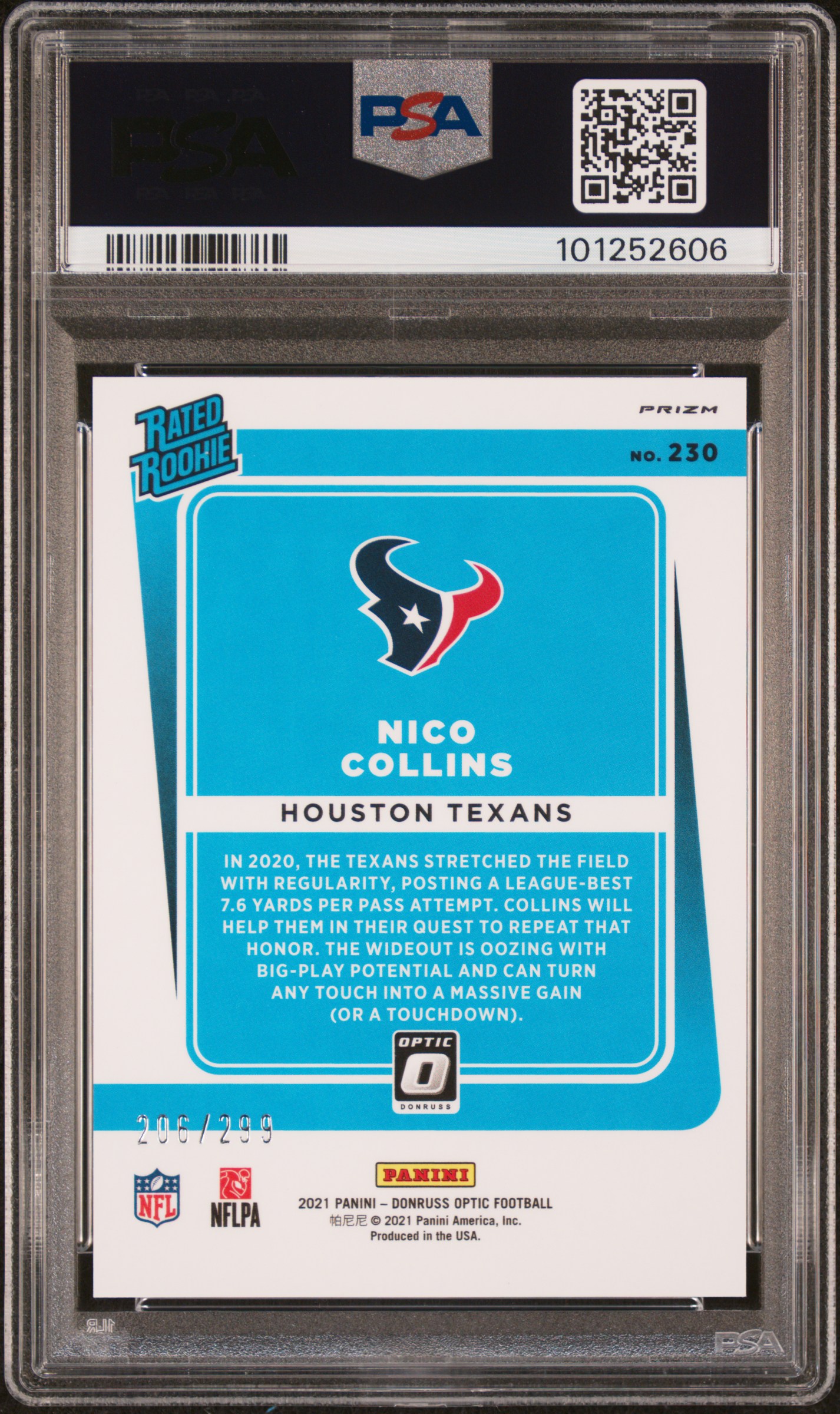 2021 Panini Donruss Optic Nico Collins #230 (Wave) Gem Mt 10 back