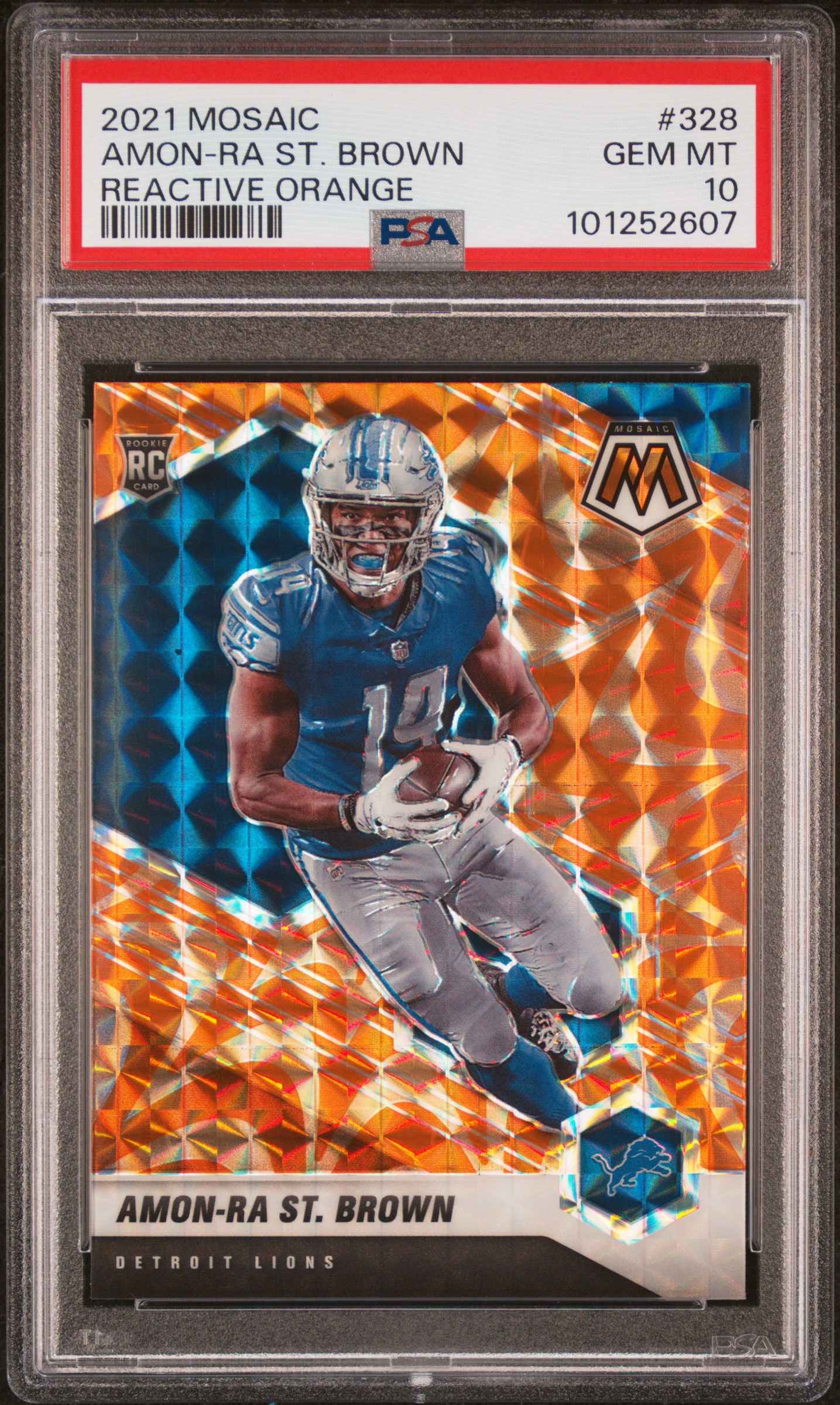 2021 Panini Mosaic Amon-Ra St. Brown #328 (Reactive Orange) Gem Mt 10 front