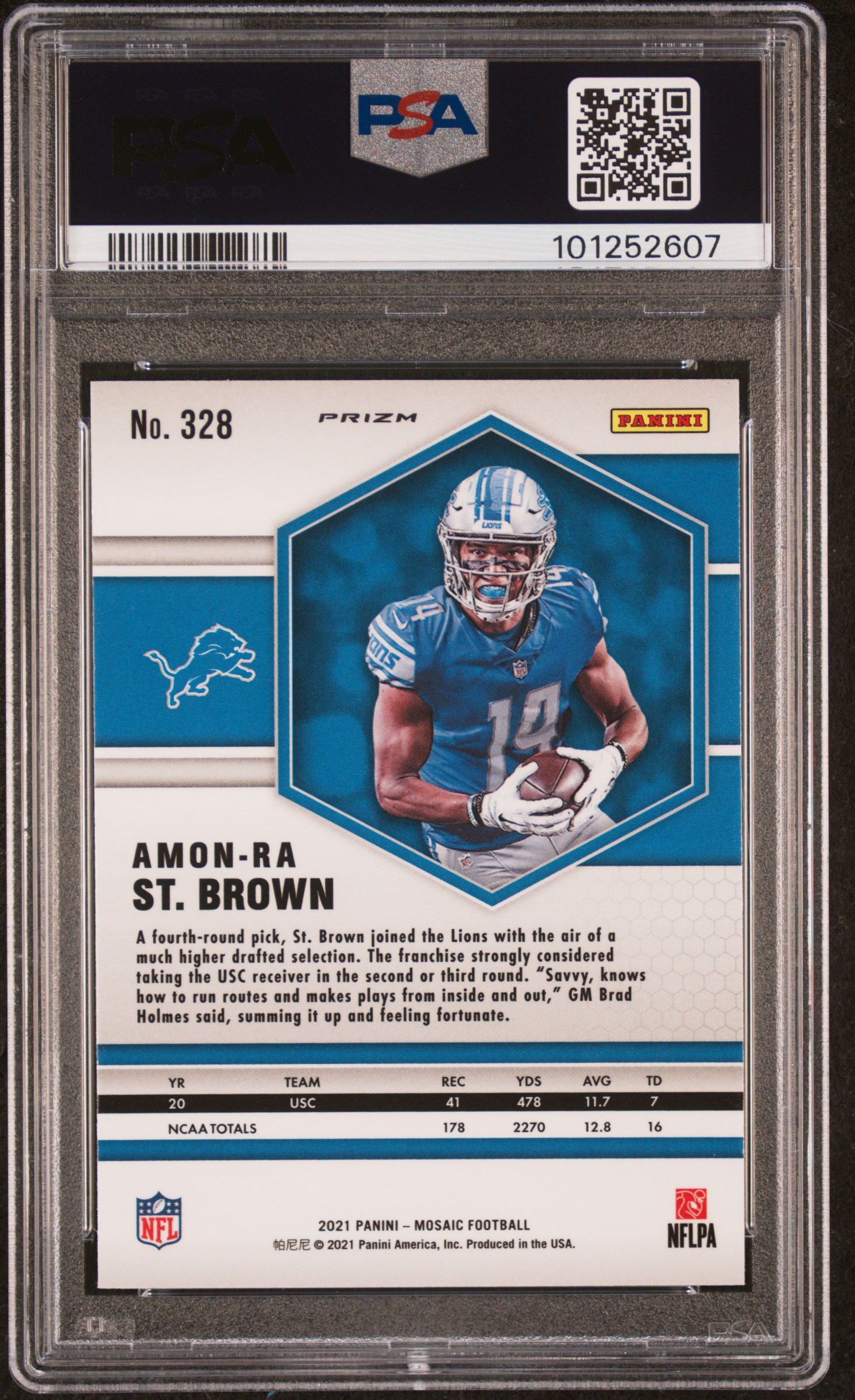 2021 Panini Mosaic Amon-Ra St. Brown #328 (Reactive Orange) Gem Mt 10 back