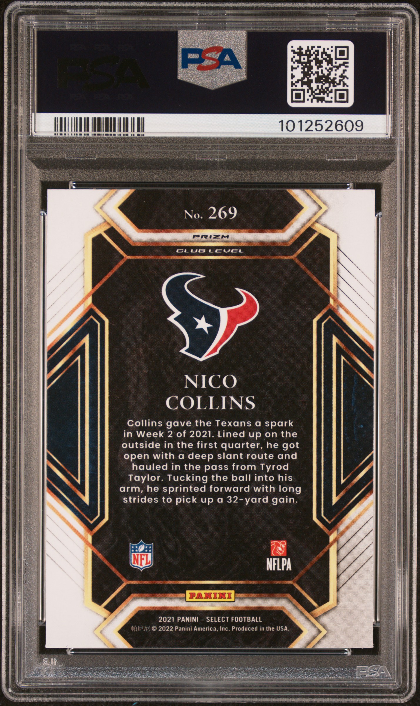 2021 Panini Select Nico Collins #269 (Silver Prizm) Gem Mt 10 back