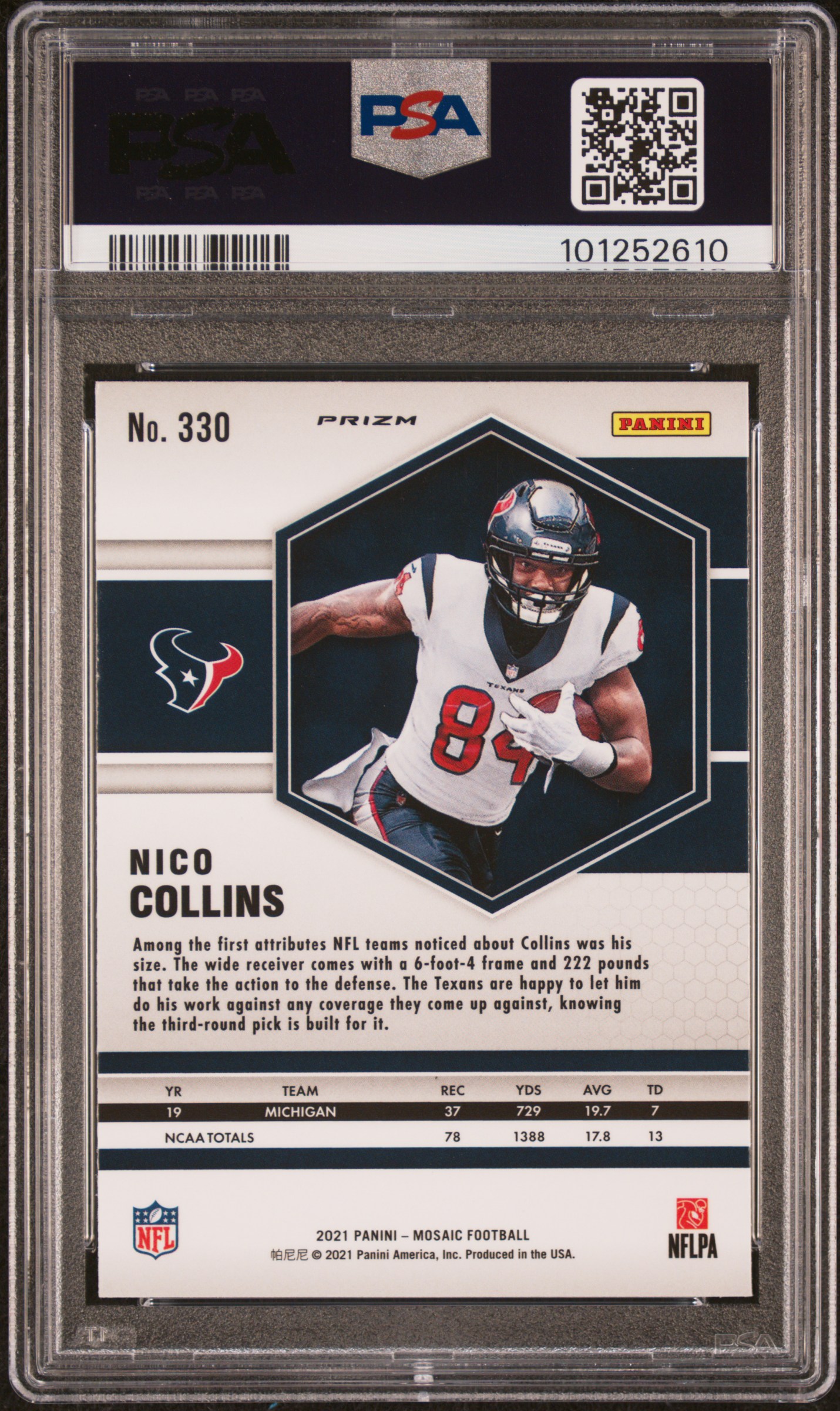 2021 Panini Mosaic Nico Collins #330 (Green Mosaic) Gem Mt 10 back